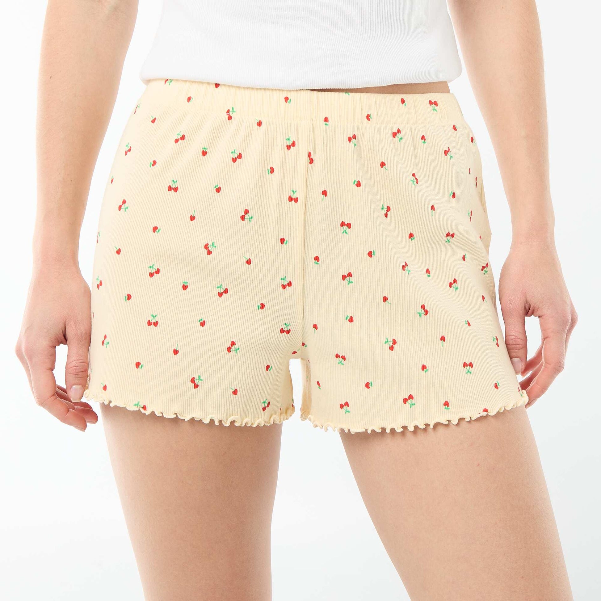 Cherry Print Cotton Pajama Shorts YELLOW