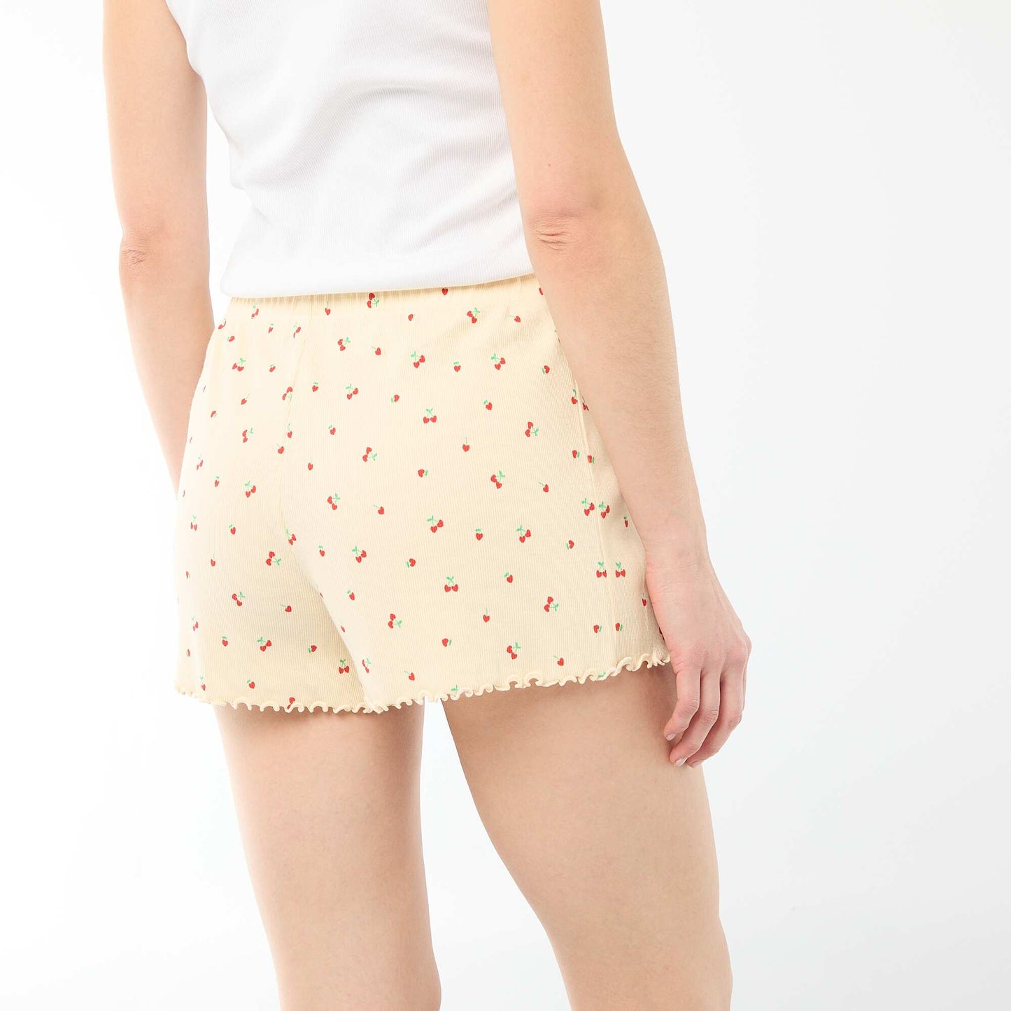 Cherry Print Cotton Pajama Shorts YELLOW
