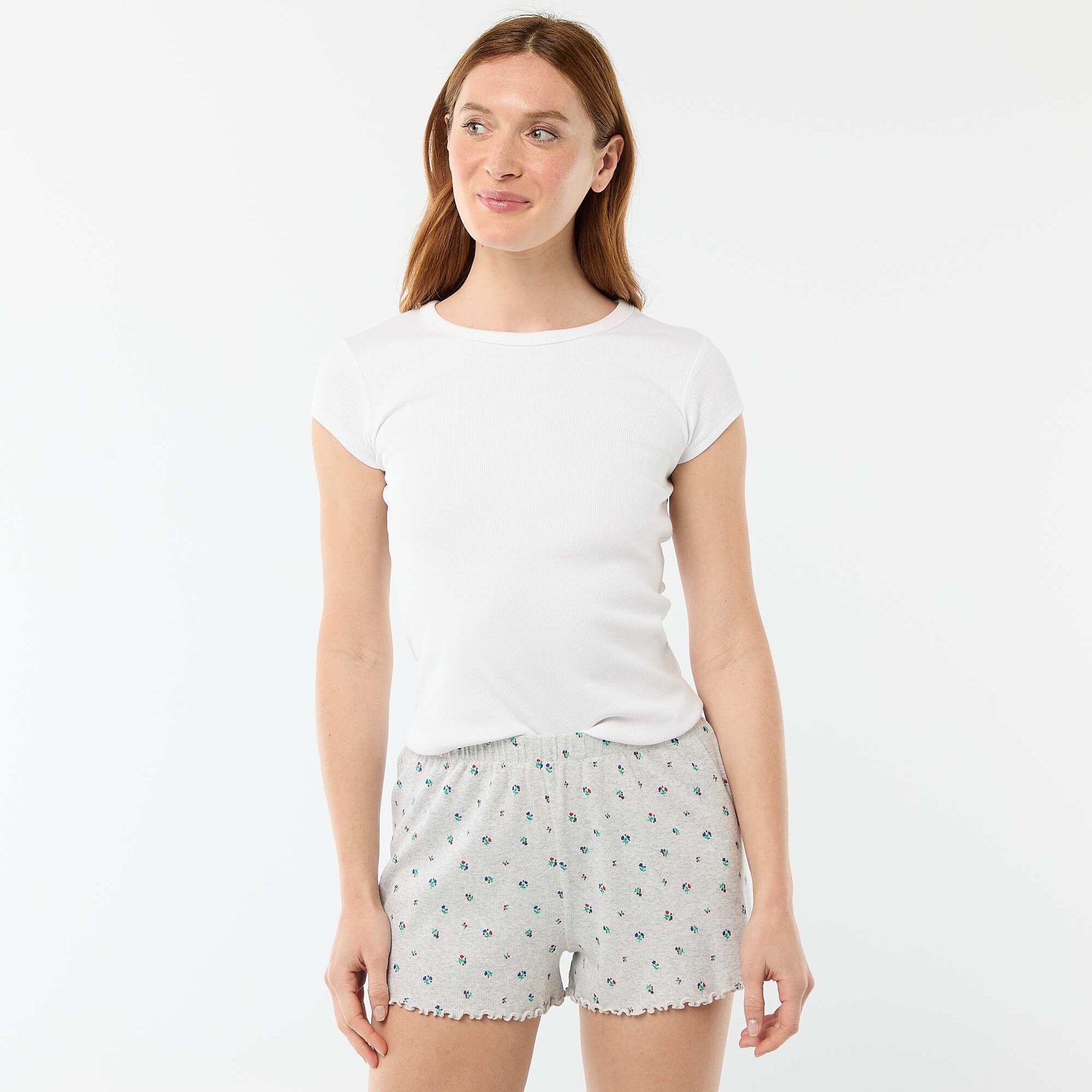 Floral All-Over Cotton Pajama Shorts GREY
