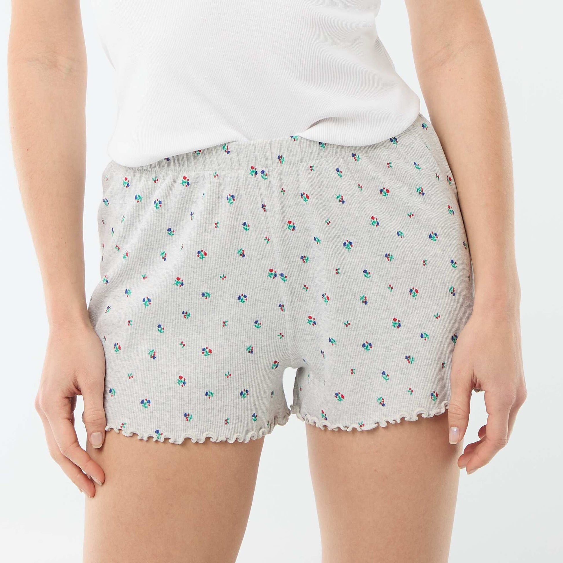 Floral All-Over Cotton Pajama Shorts GREY