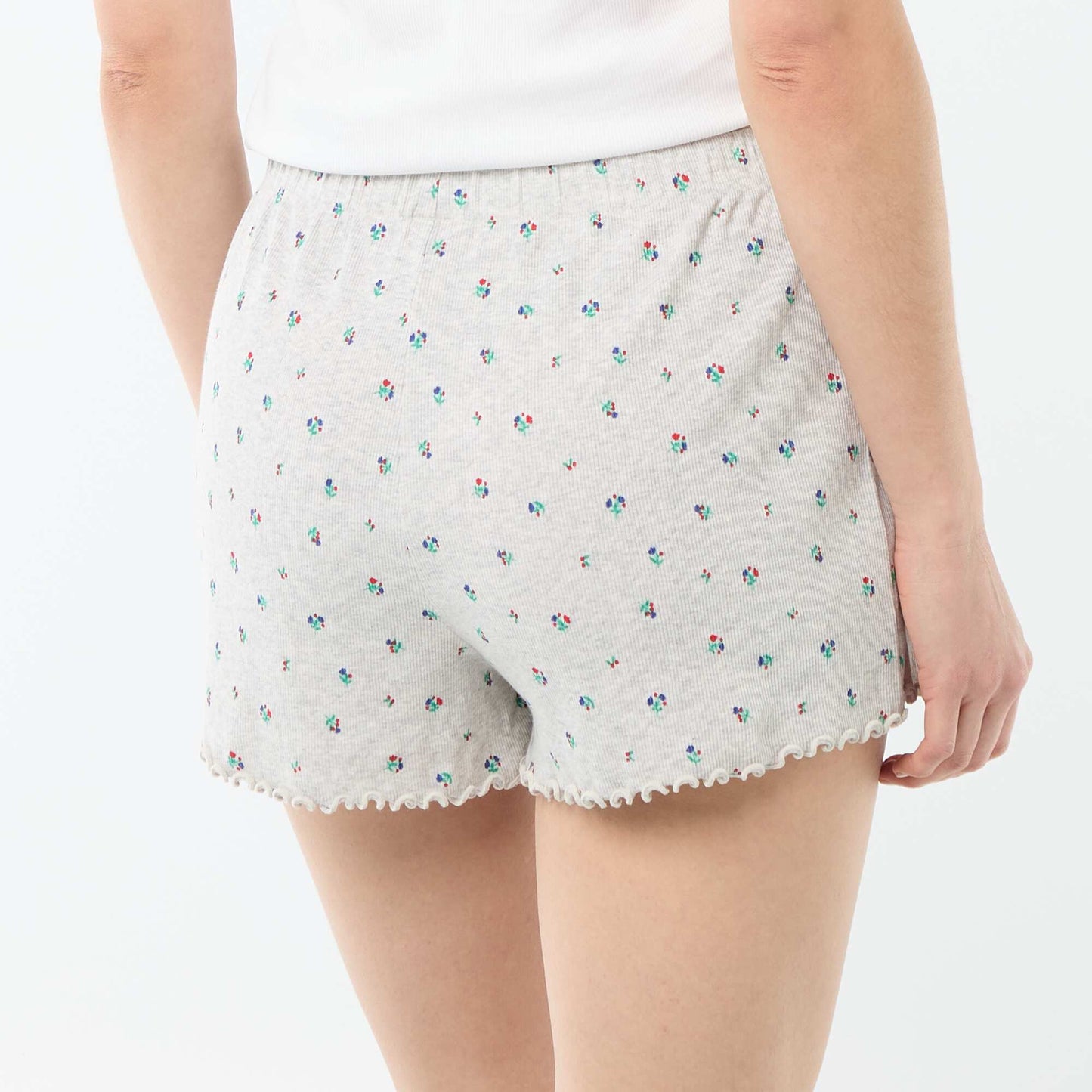 Floral All-Over Cotton Pajama Shorts GREY