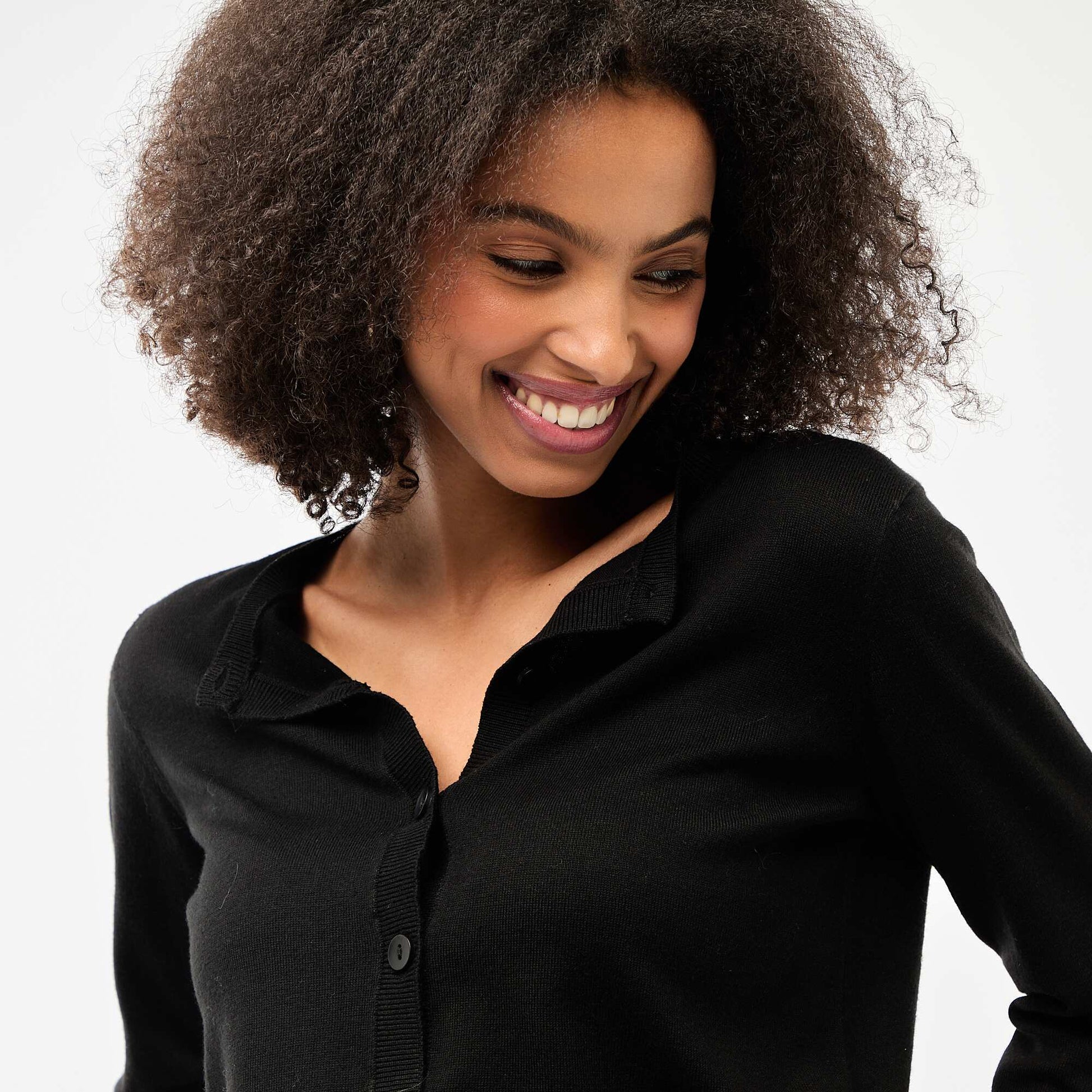 Plain Round Neck Cardigan BLACK