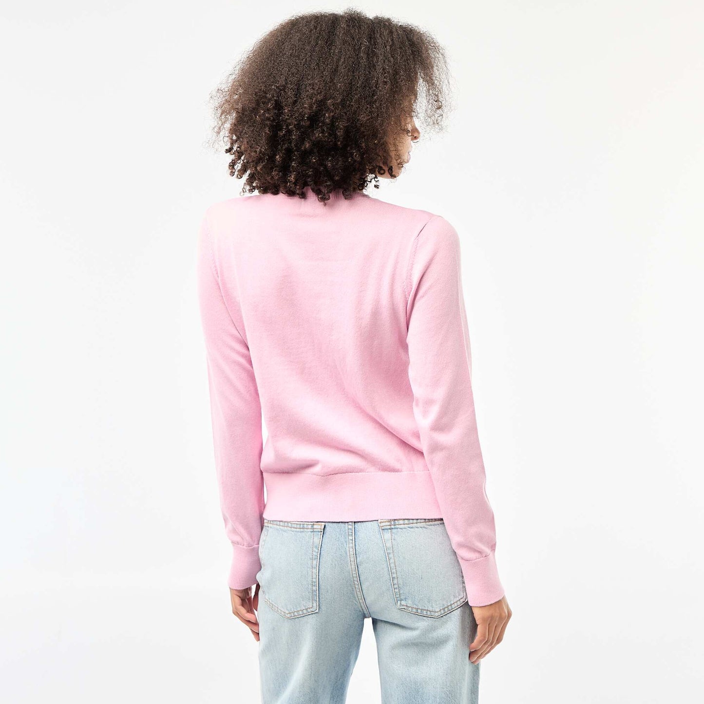Plain knit cardigan with round neck PINK