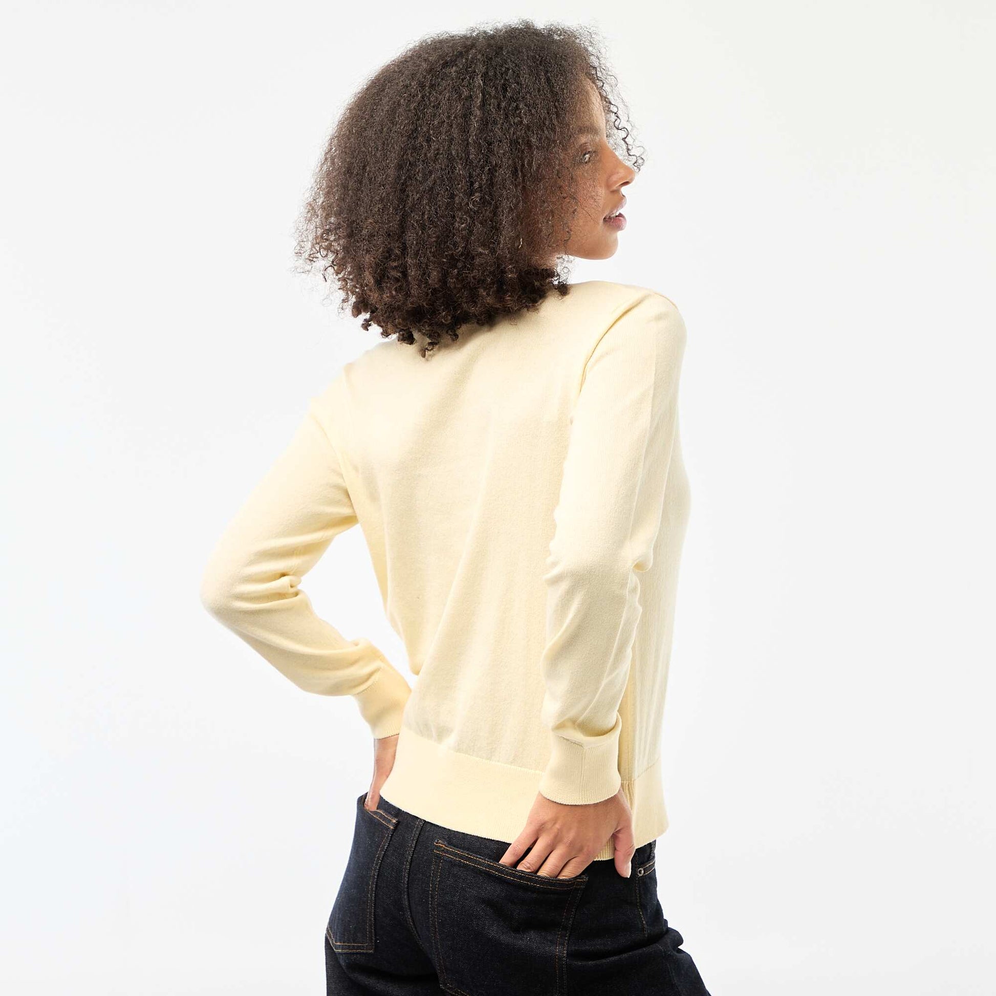 Plain Knit Cardigan with Round Neck YELLOW