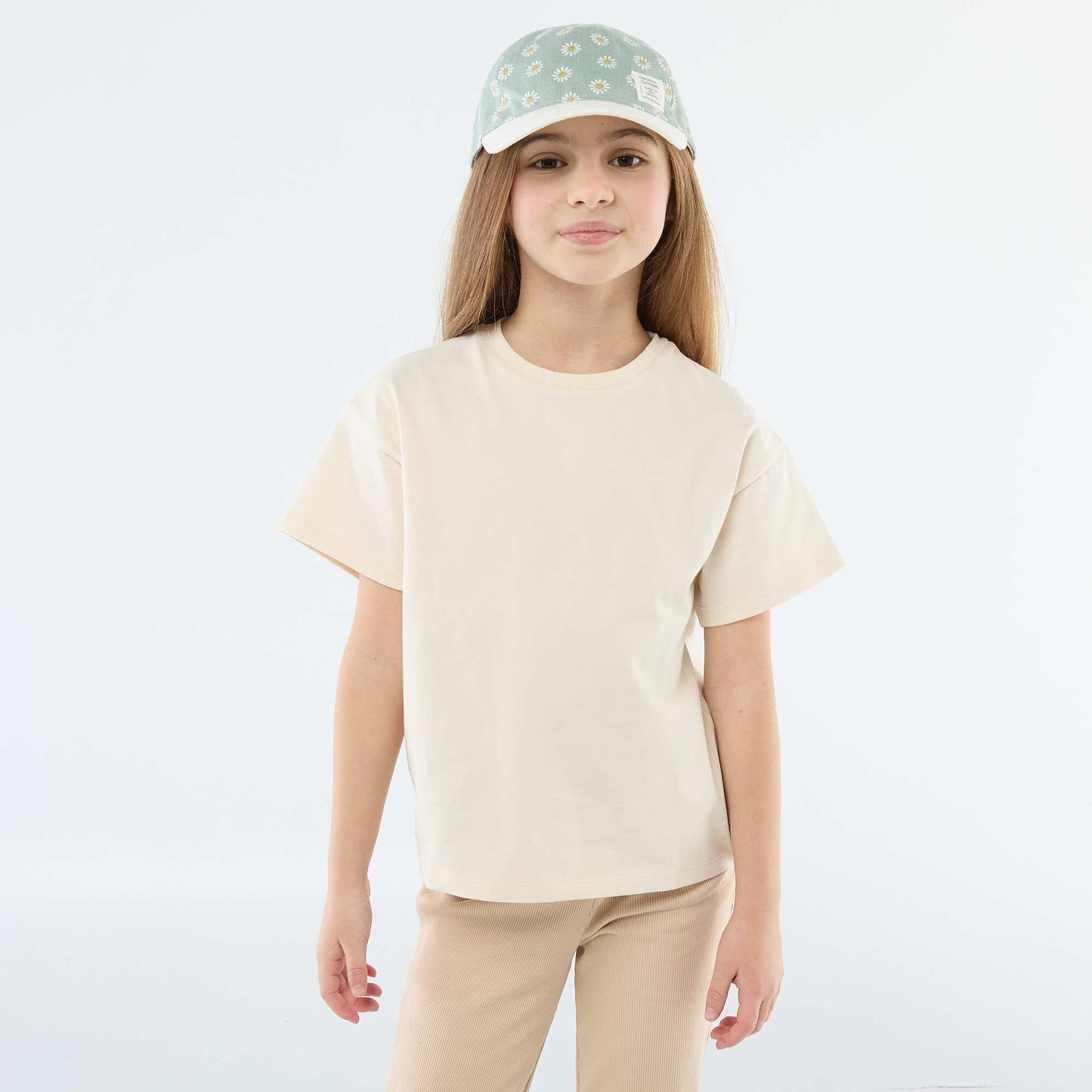 Short-sleeved jersey knit T-shirt BEIGE
