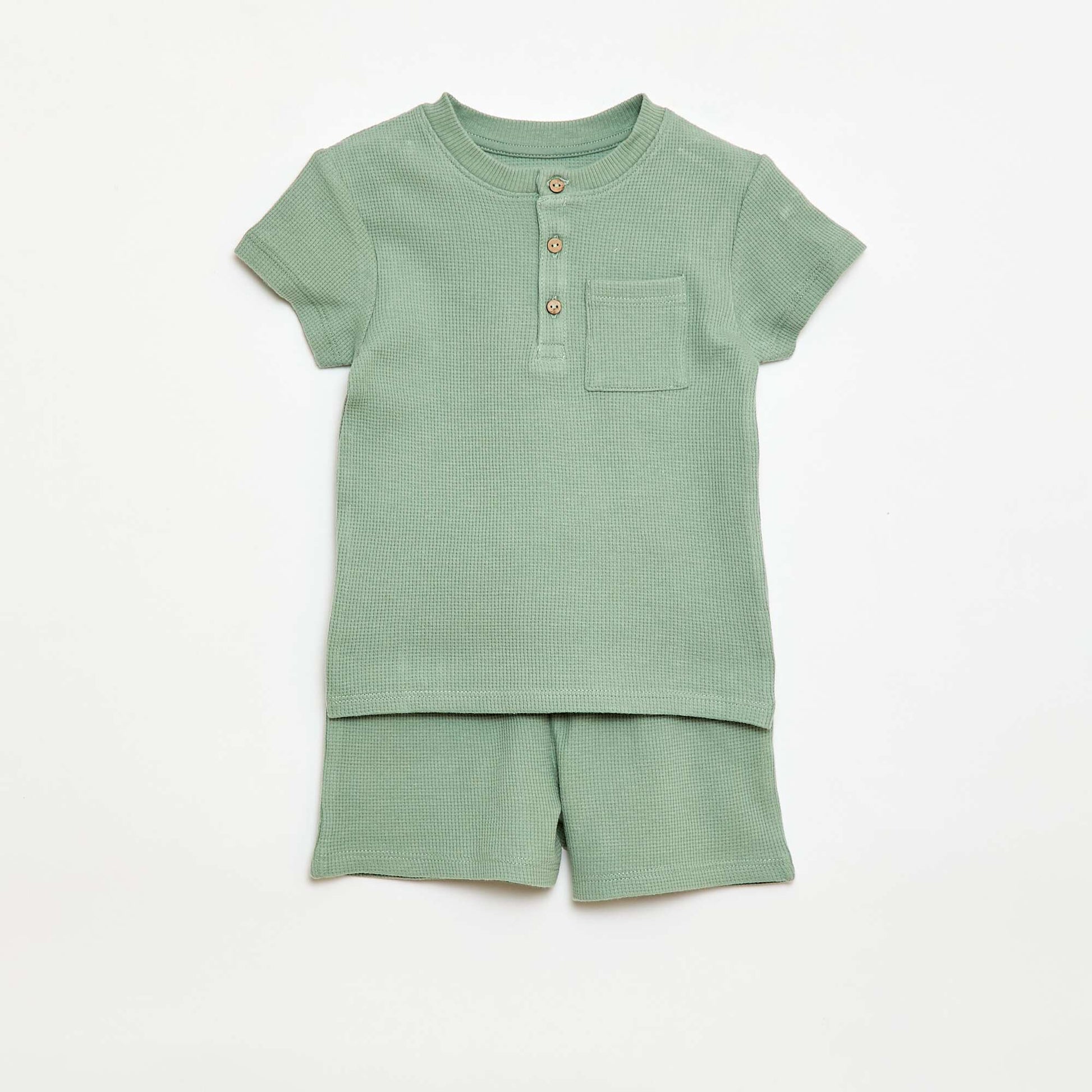 Ribbed Knit 2-Piece Short Pajama Set GREEN