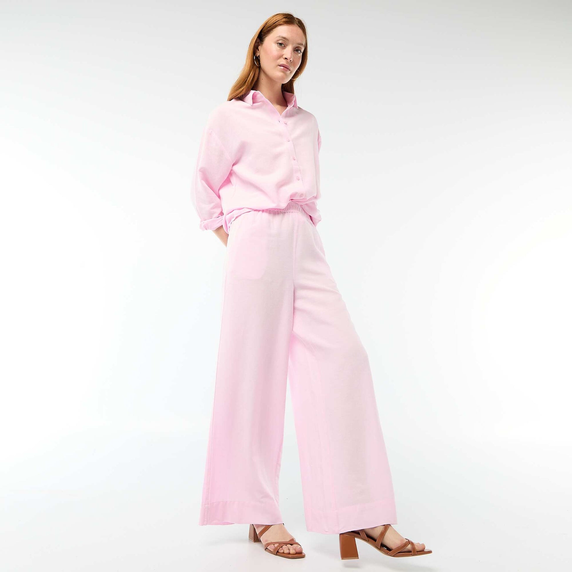 Linen Blend Palazzo Trousers PINK