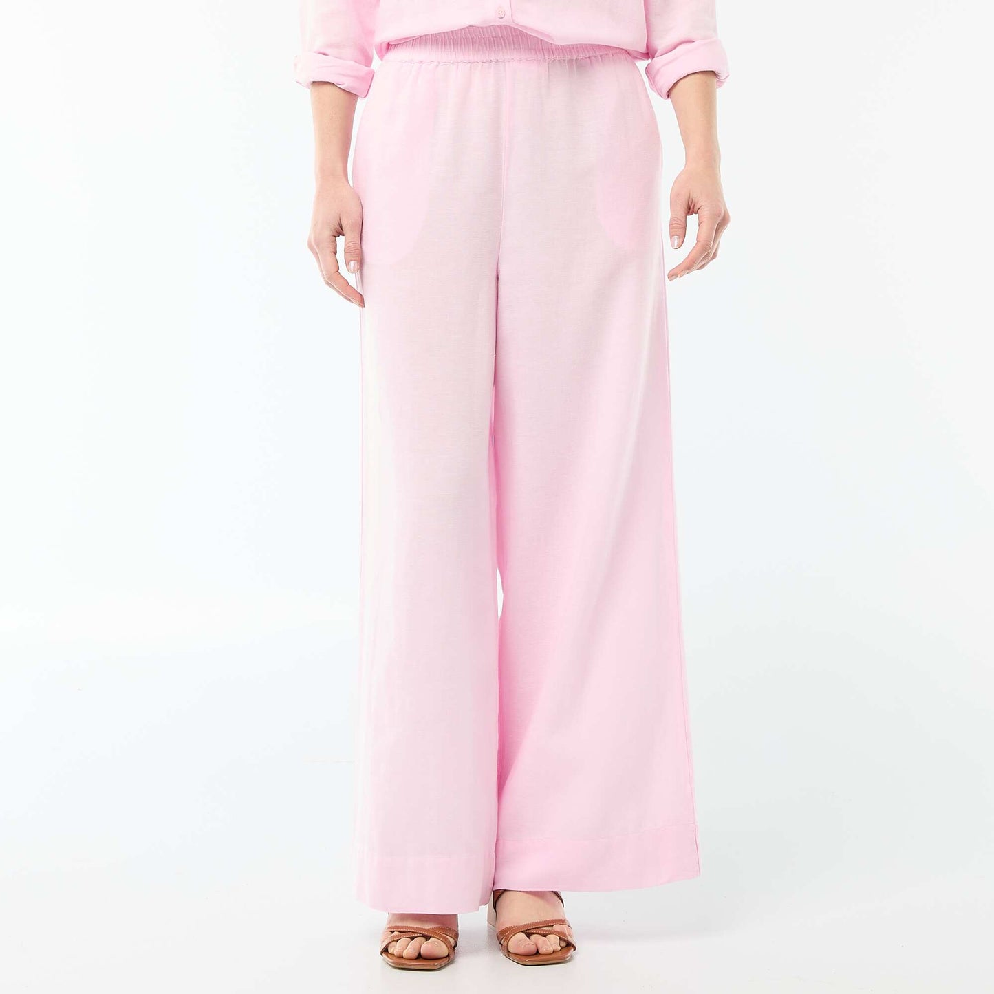Linen Blend Palazzo Trousers PINK