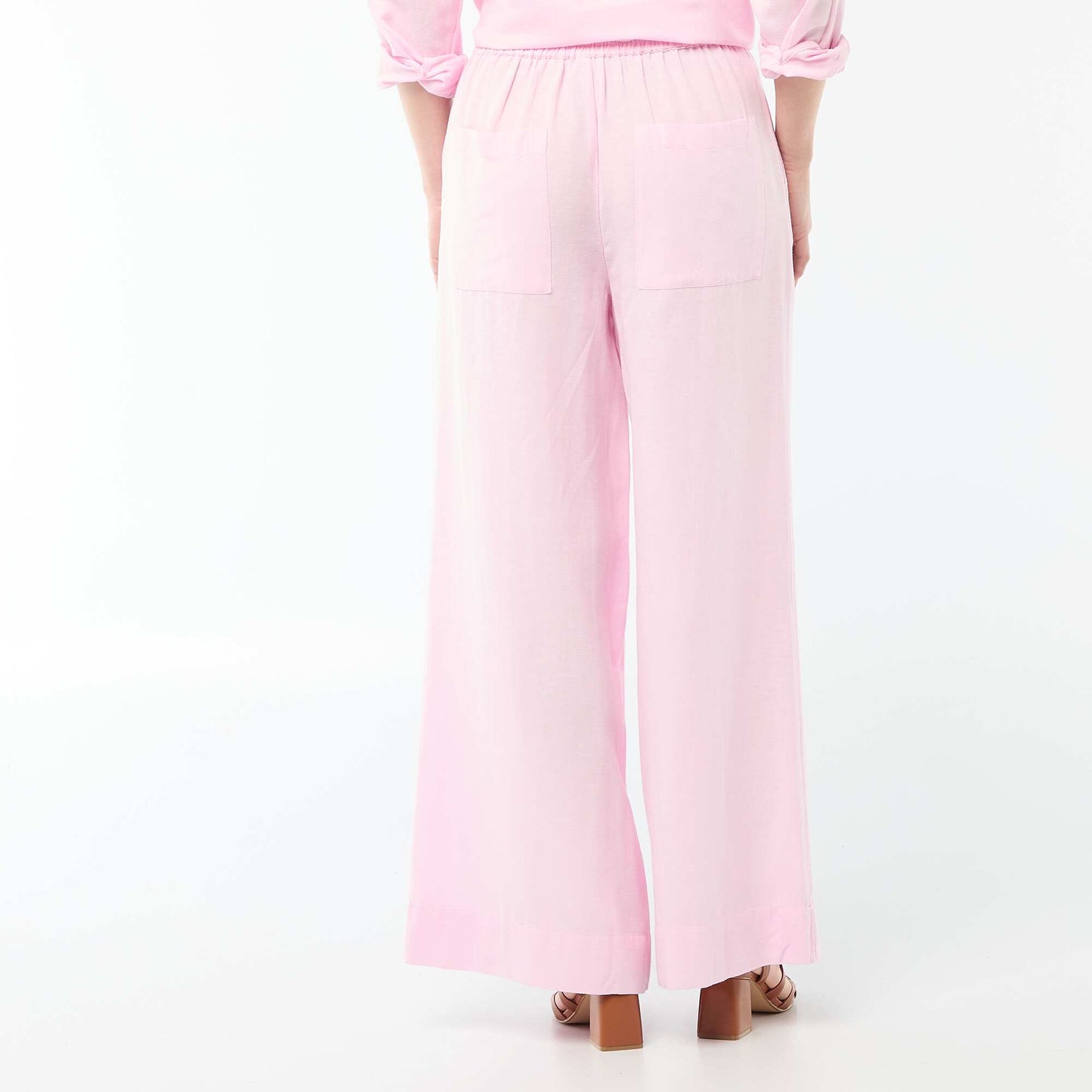 Linen Blend Palazzo Trousers PINK