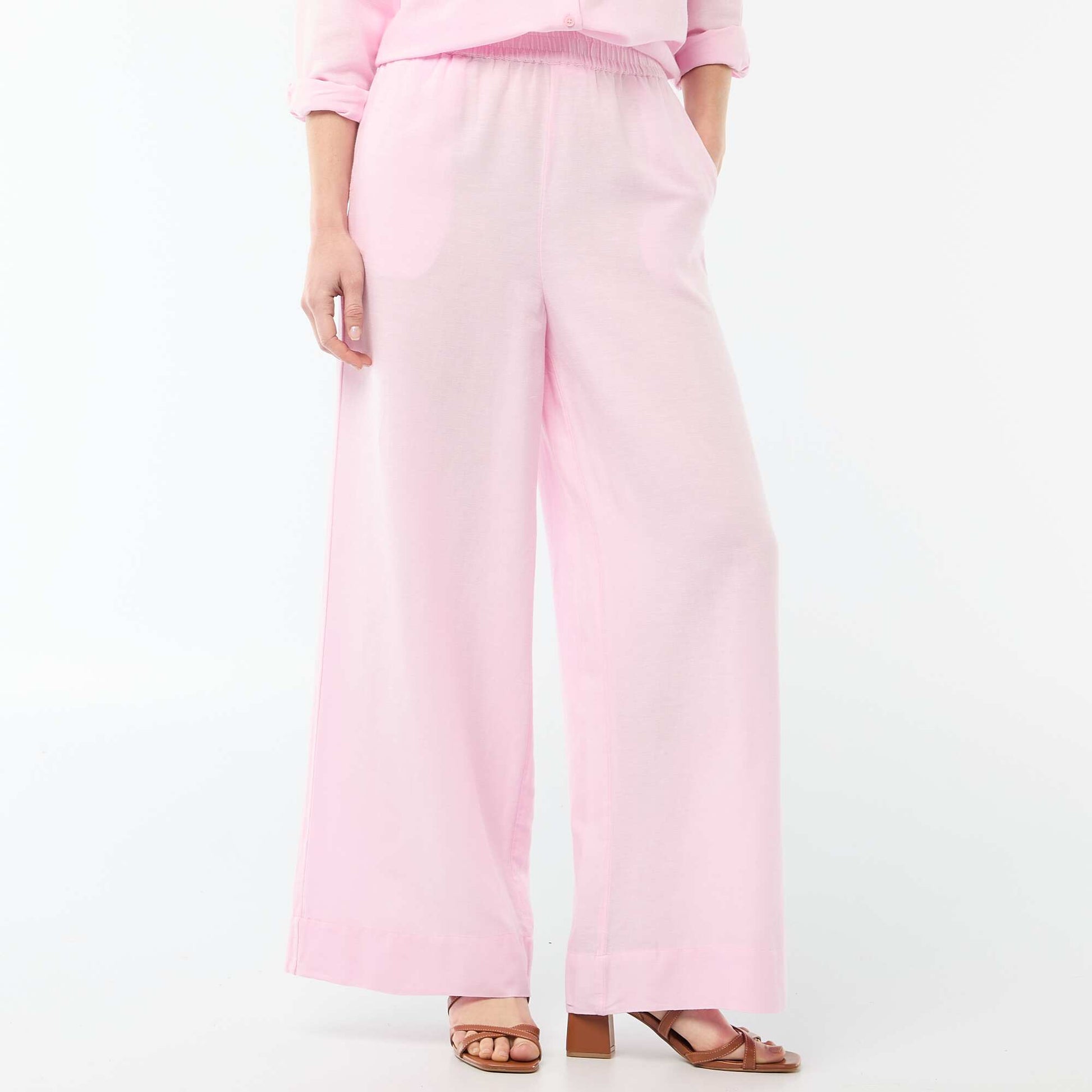 Linen Blend Palazzo Trousers PINK