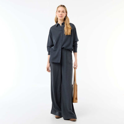 Mixed Linen Palazzo Pants BLUE