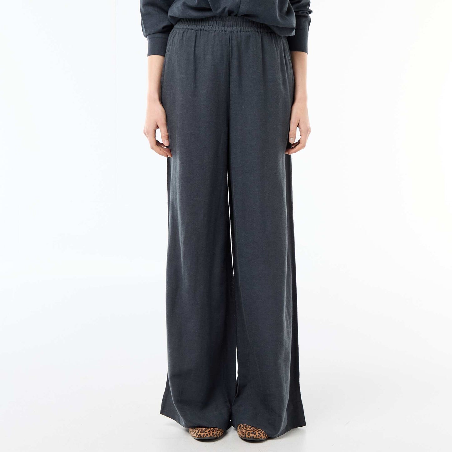 Mixed Linen Palazzo Pants BLUE