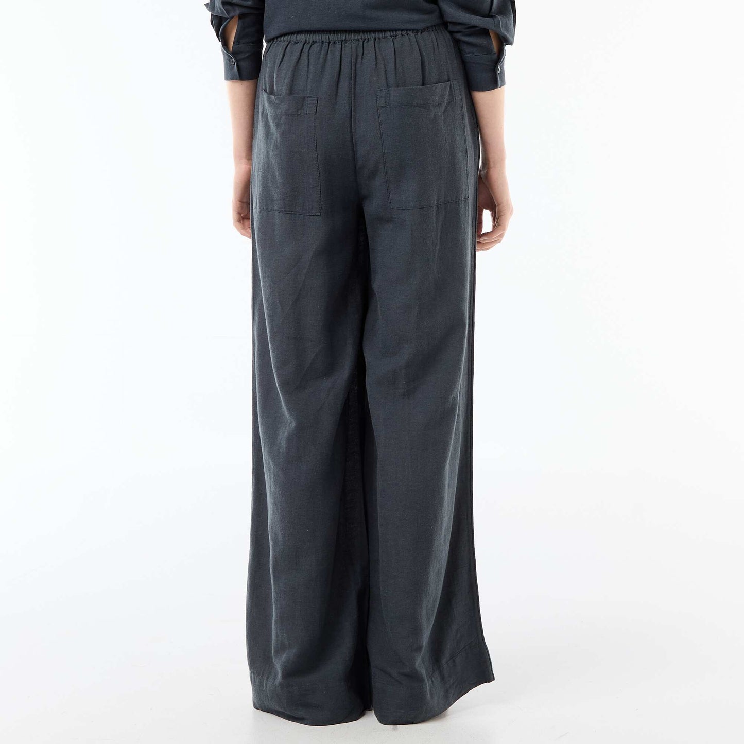 Mixed Linen Palazzo Pants BLUE