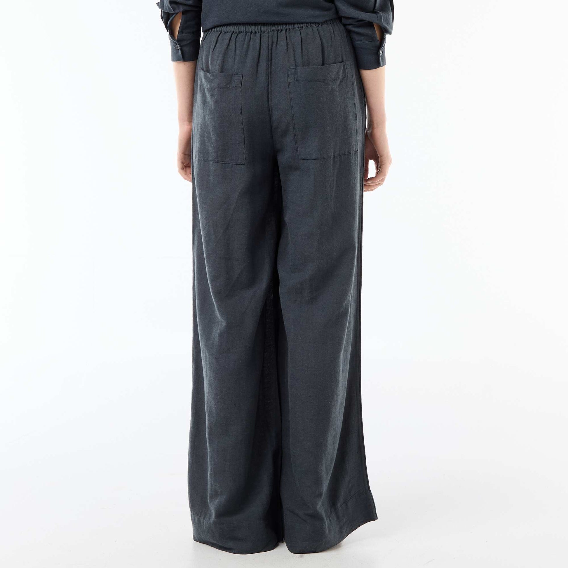 Mixed Linen Palazzo Pants BLUE