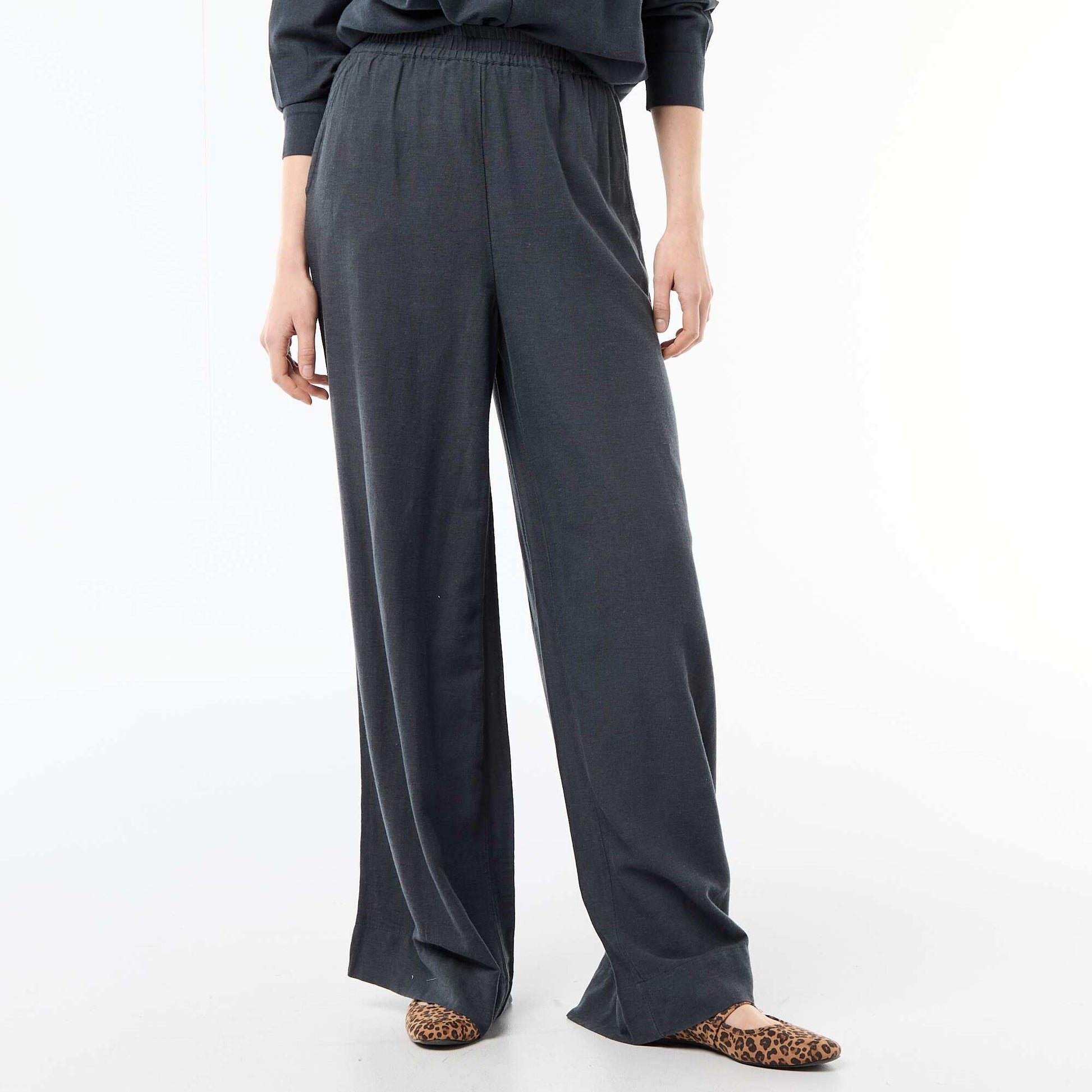 Mixed Linen Palazzo Pants BLUE