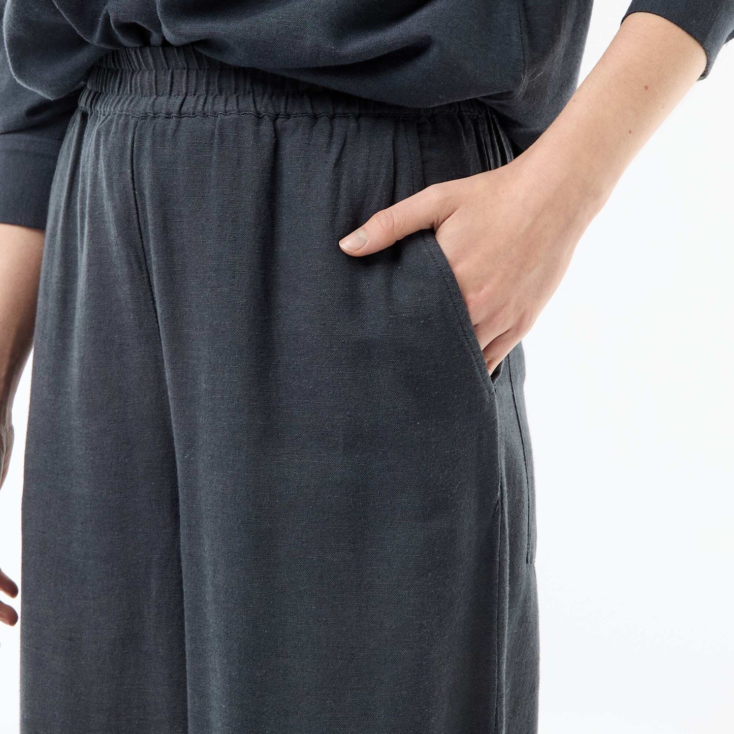 Mixed Linen Palazzo Pants BLUE