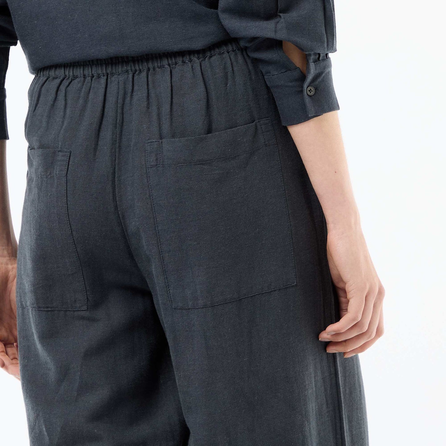Mixed Linen Palazzo Pants BLUE