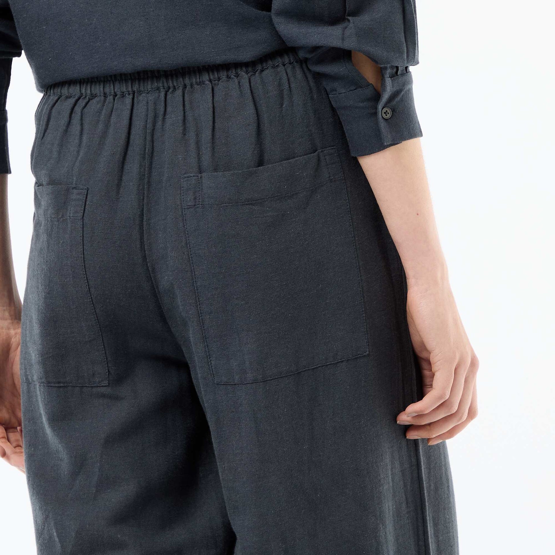 Mixed Linen Palazzo Pants BLUE