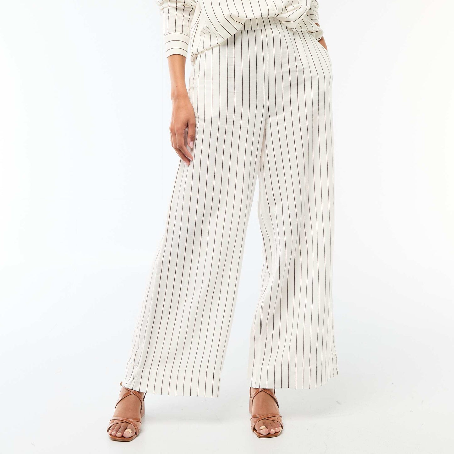 Mixed Linen Palazzo Pants WHITE