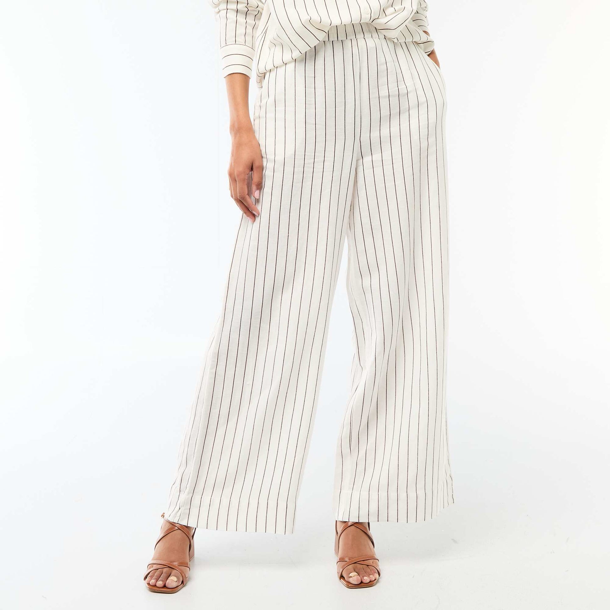 Mixed Linen Palazzo Pants WHITE