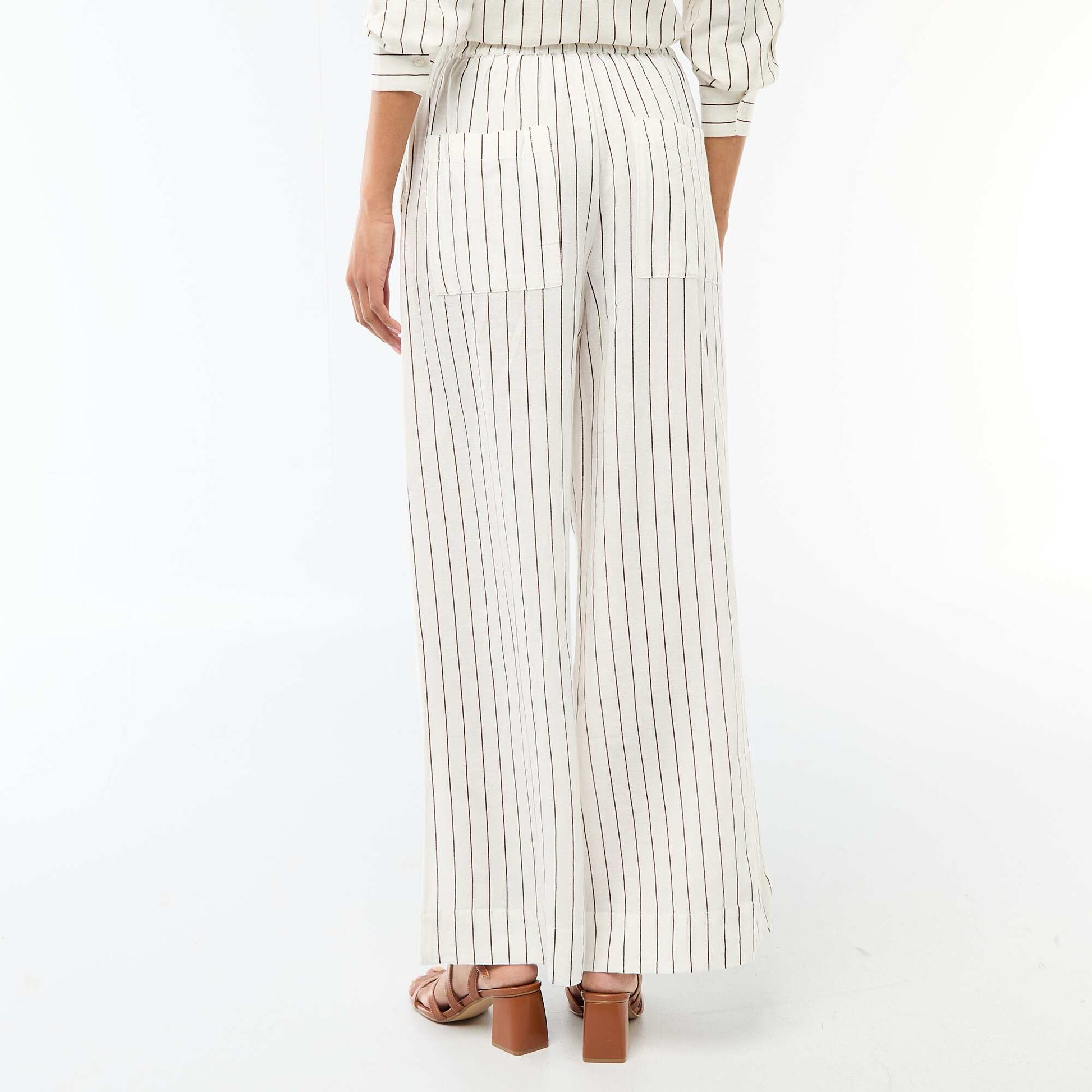 Mixed Linen Palazzo Pants WHITE
