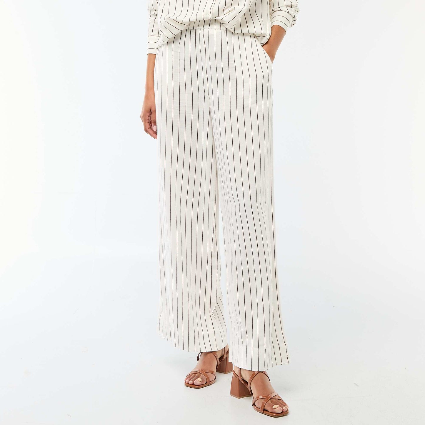 Mixed Linen Palazzo Pants WHITE
