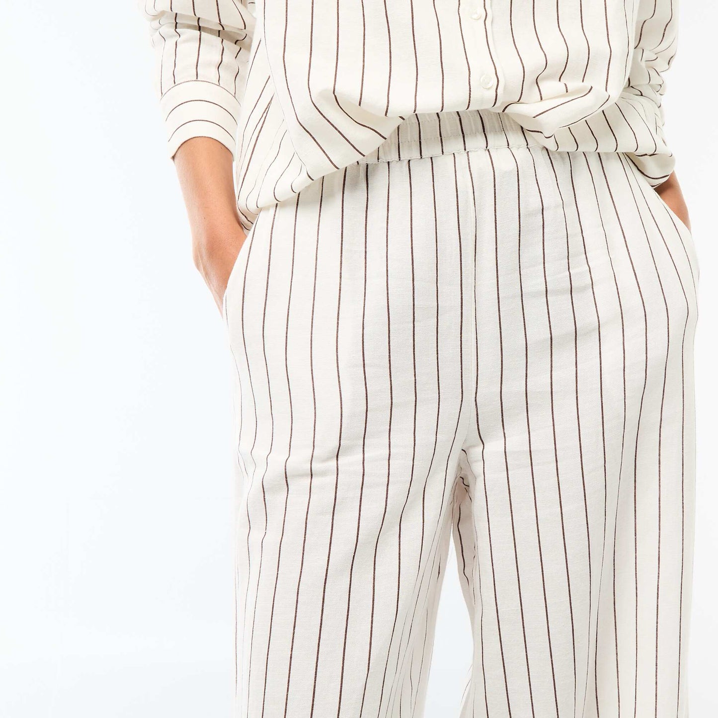 Mixed Linen Palazzo Pants WHITE