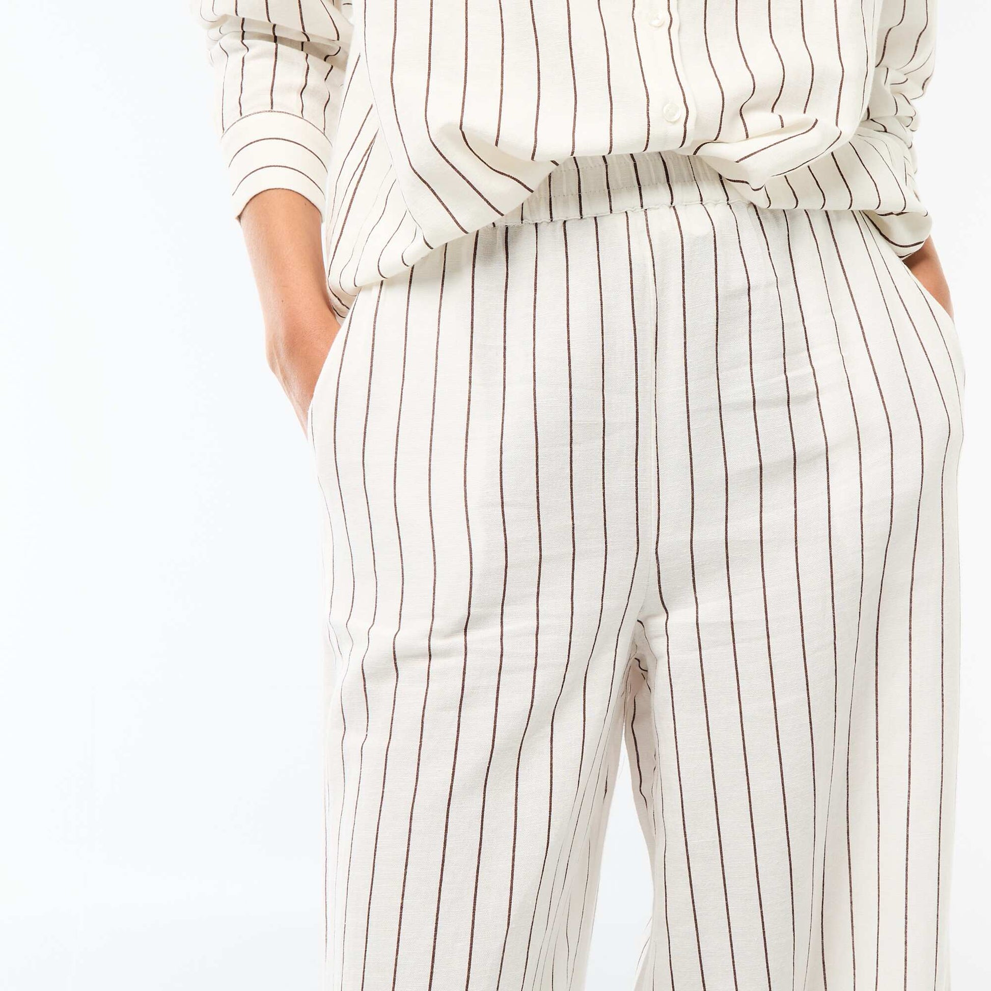 Mixed Linen Palazzo Pants WHITE
