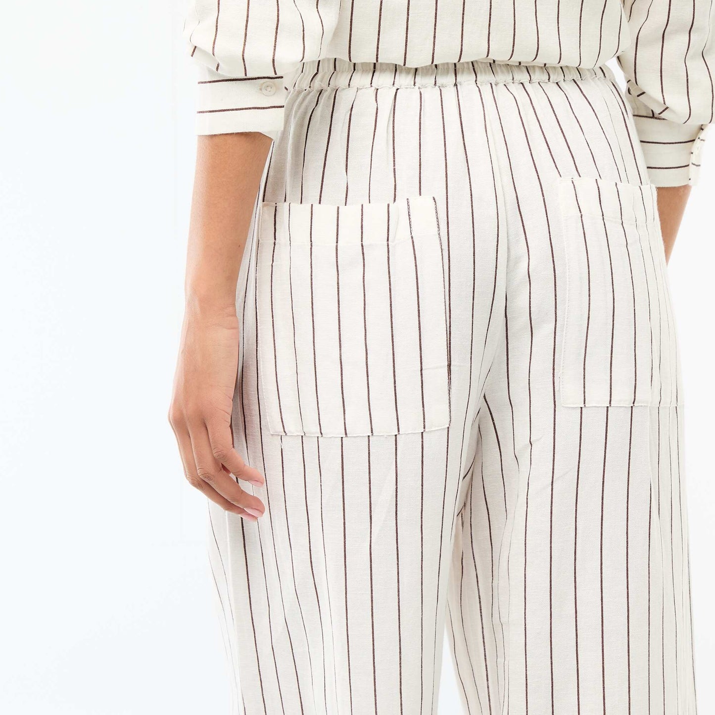 Mixed Linen Palazzo Pants WHITE