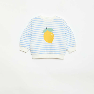 Lightweight French Terry Crew Neck Sweatshirt with Print WHITE
