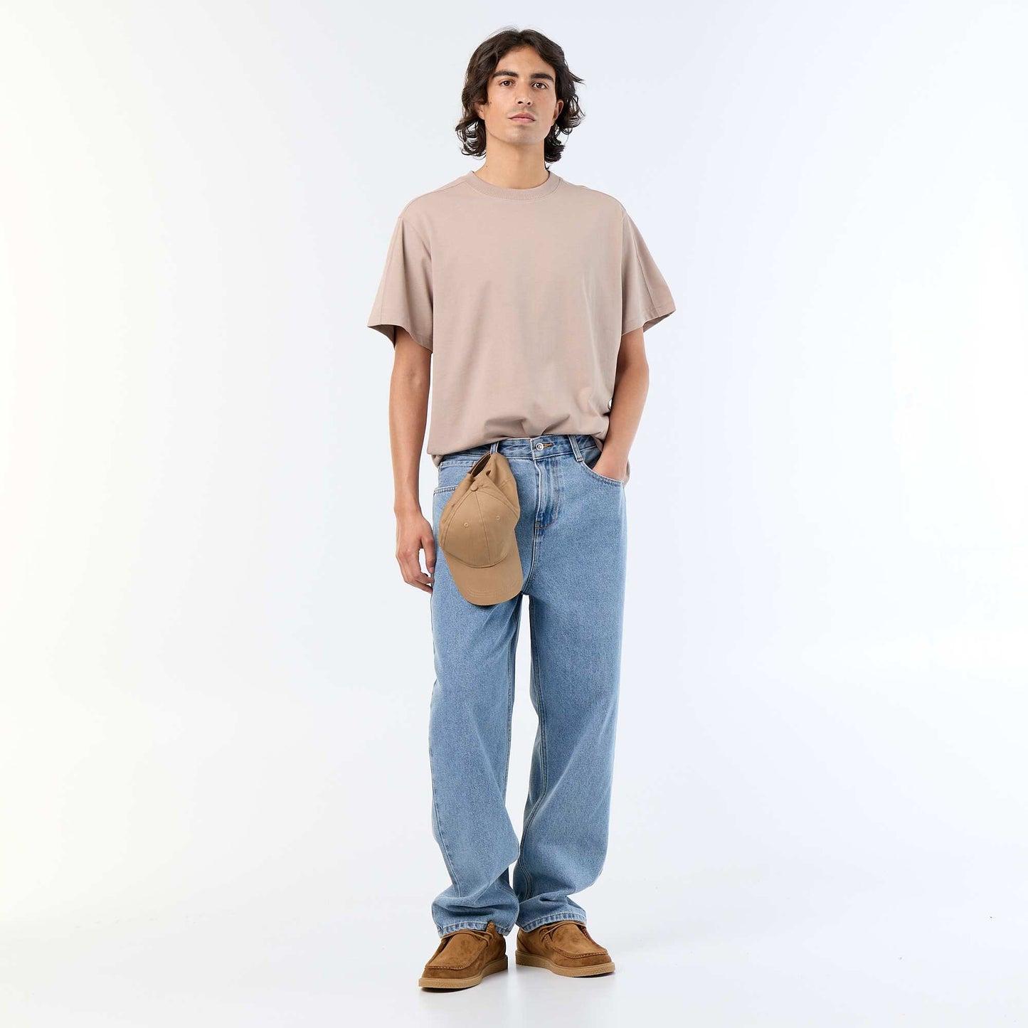 Plain Short-Sleeved Relaxed Fit / Oversized T-Shirt BEIGE