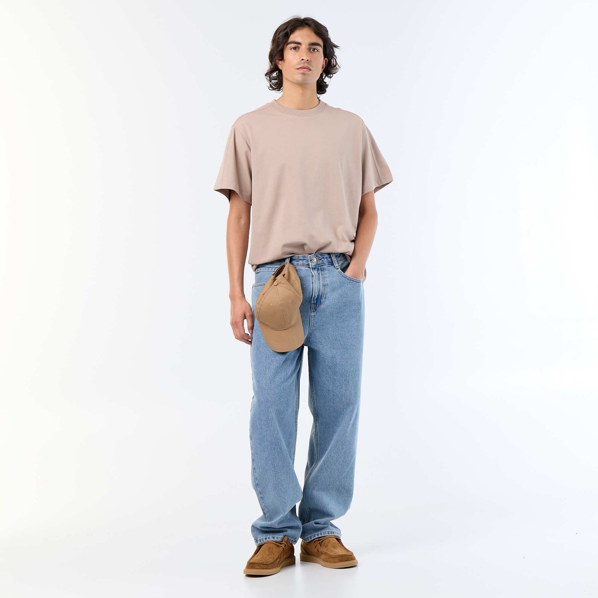 Plain Short-Sleeved Relaxed Fit / Oversized T-Shirt BEIGE