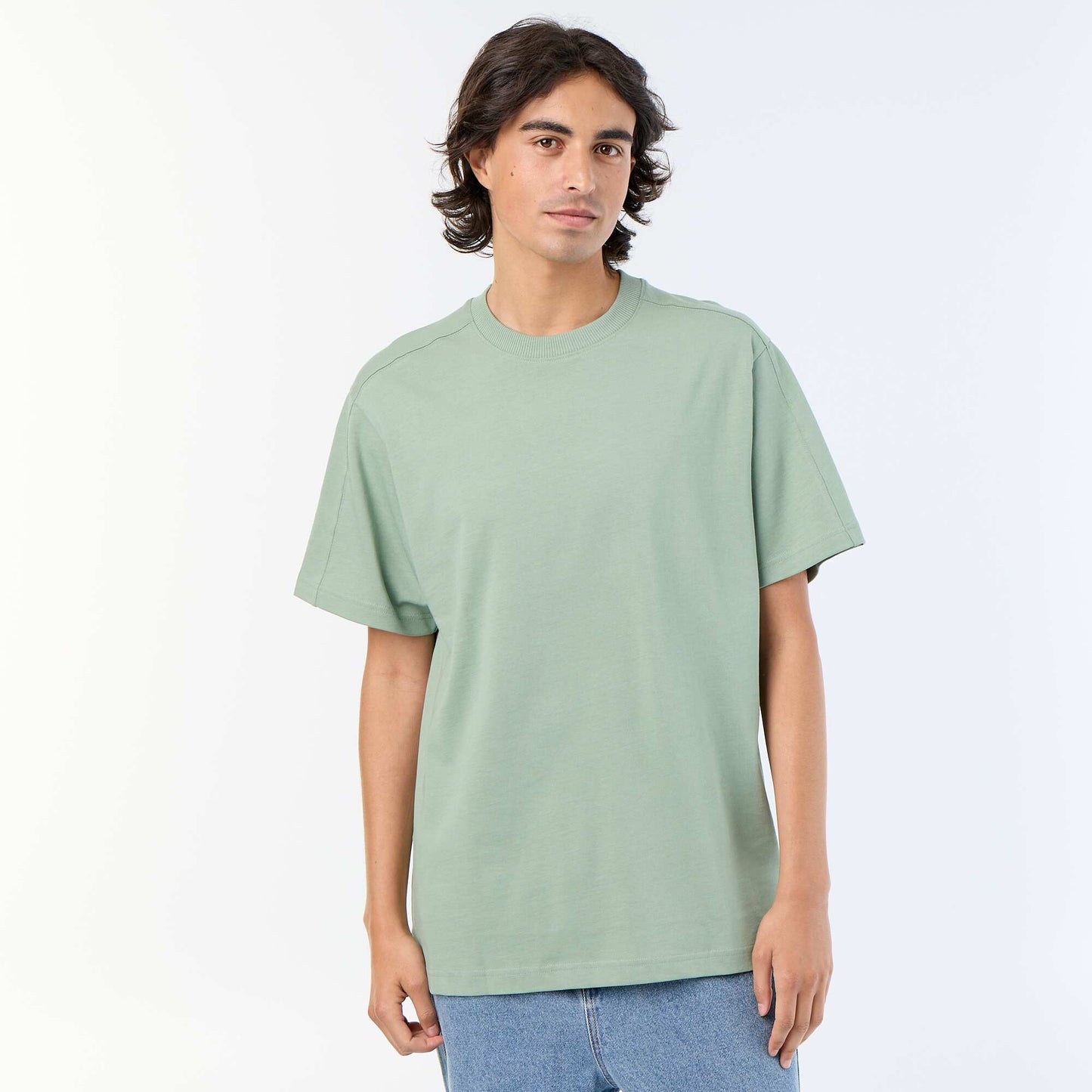 Plain Short-Sleeved Relaxed Fit / Oversized T-Shirt GREEN