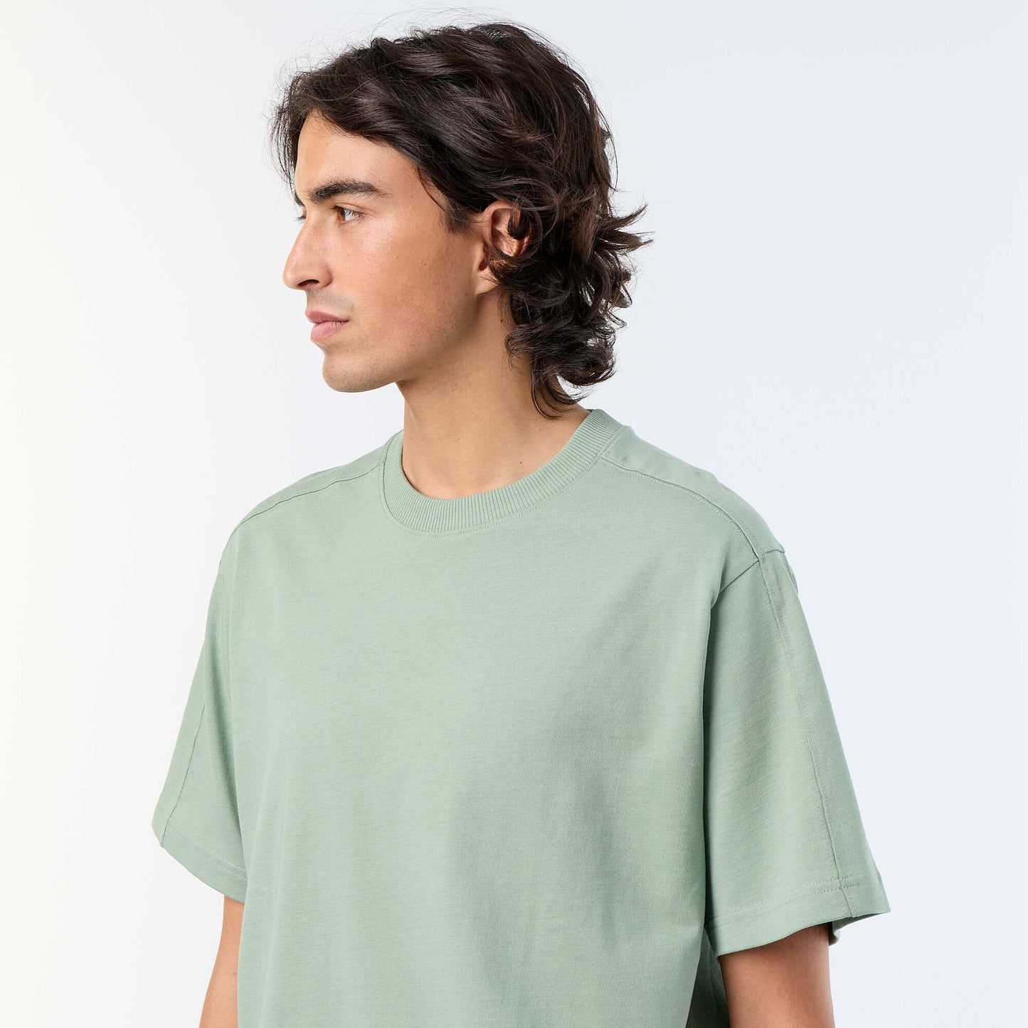Plain Short-Sleeved Relaxed Fit / Oversized T-Shirt GREEN