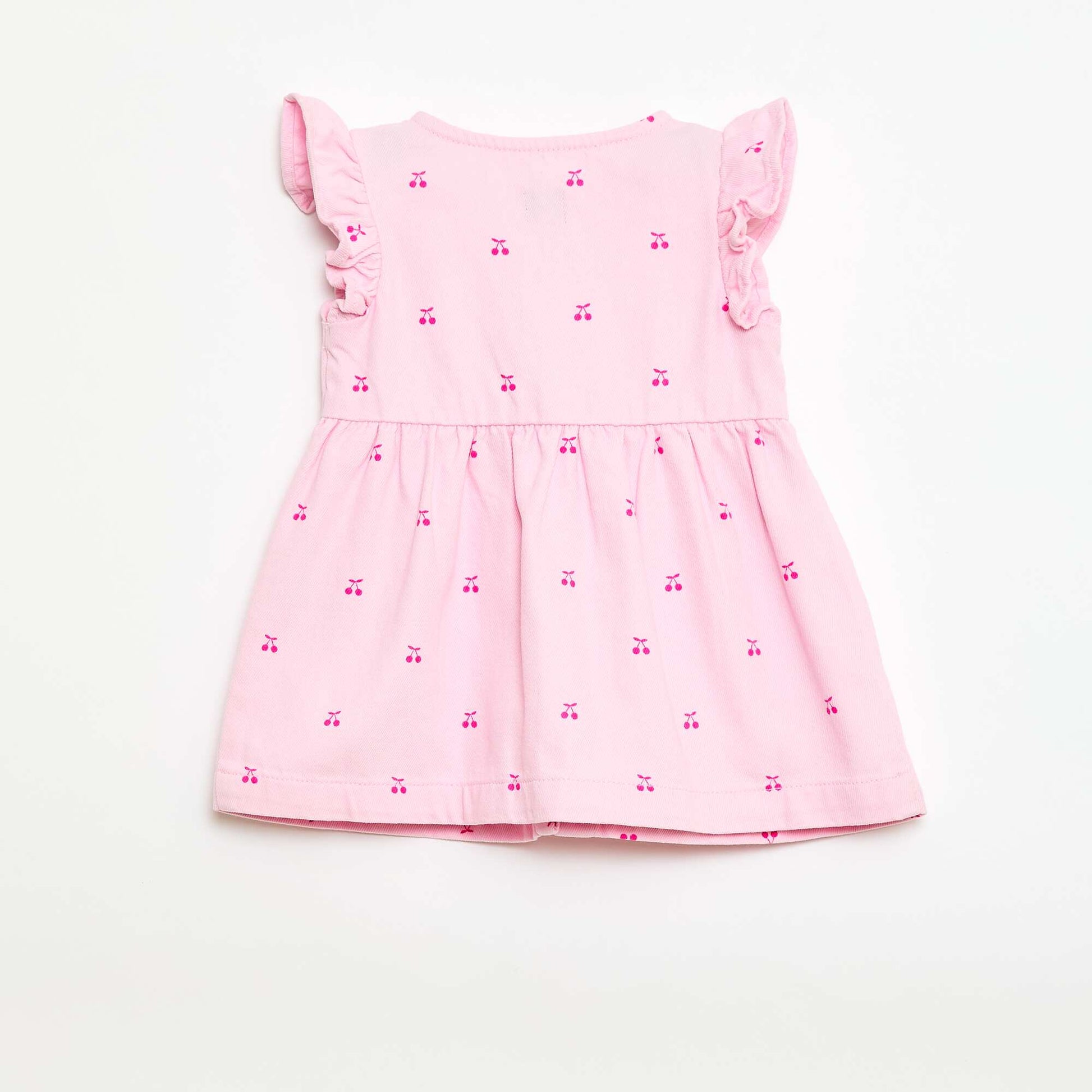 Striped Twill Dress with Short Sleeves PINK