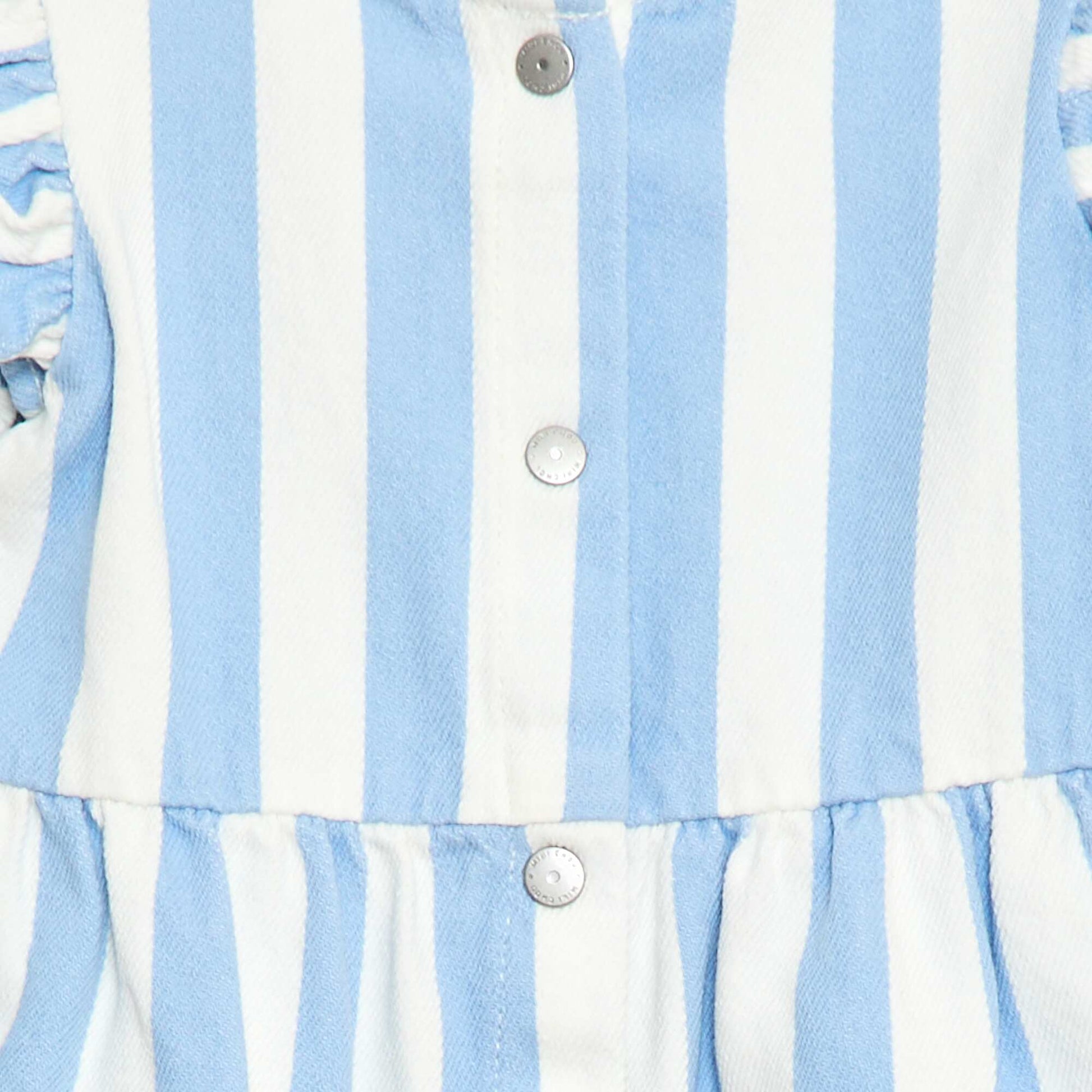 Striped Twill Dress with Short Sleeves BLUE