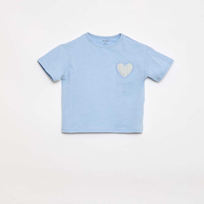 Cotton jersey T-shirt with heart patch BLUE