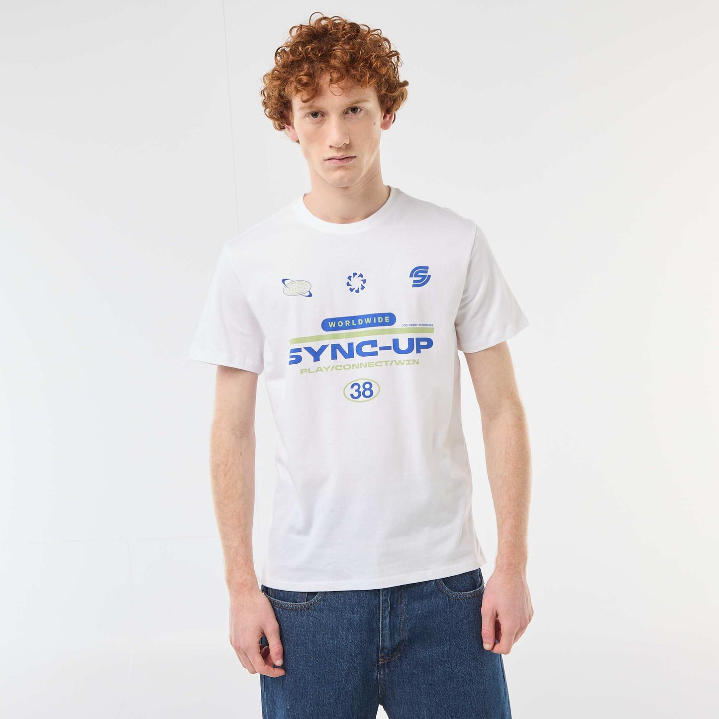 Solid Cotton Placement Print T-Shirt WHITE