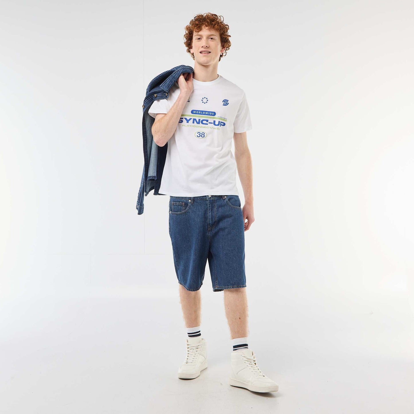 Solid Cotton Placement Print T-Shirt WHITE