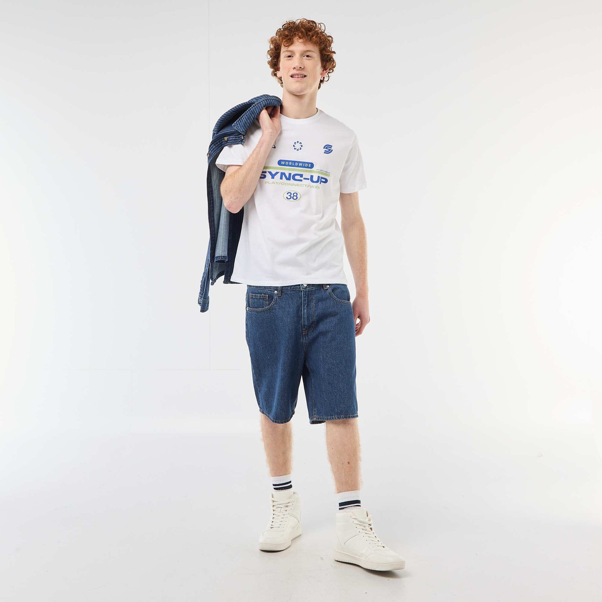 Solid Cotton Placement Print T-Shirt WHITE