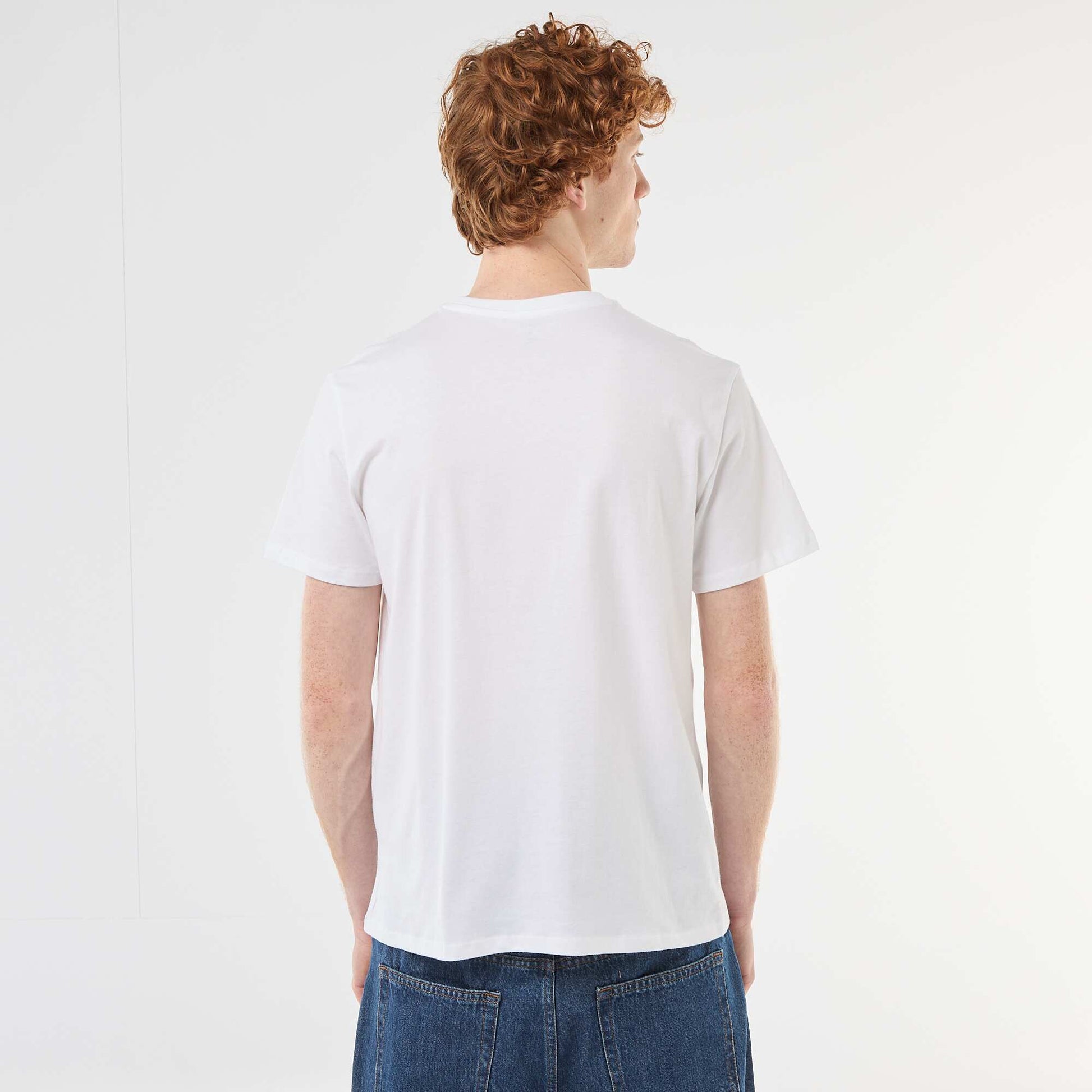 Solid Cotton Placement Print T-Shirt WHITE