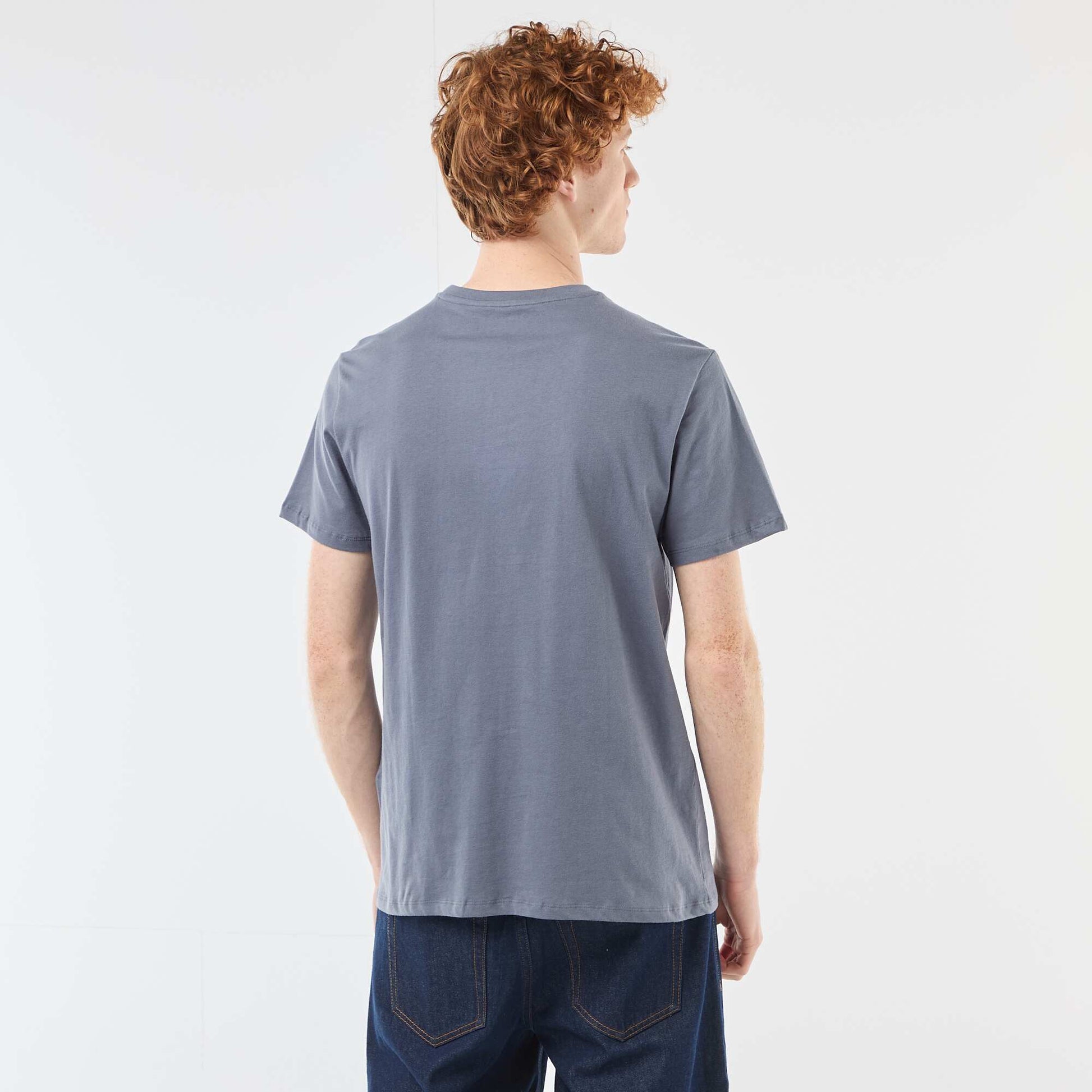 Solid Cotton Placement Print T-Shirt GREY