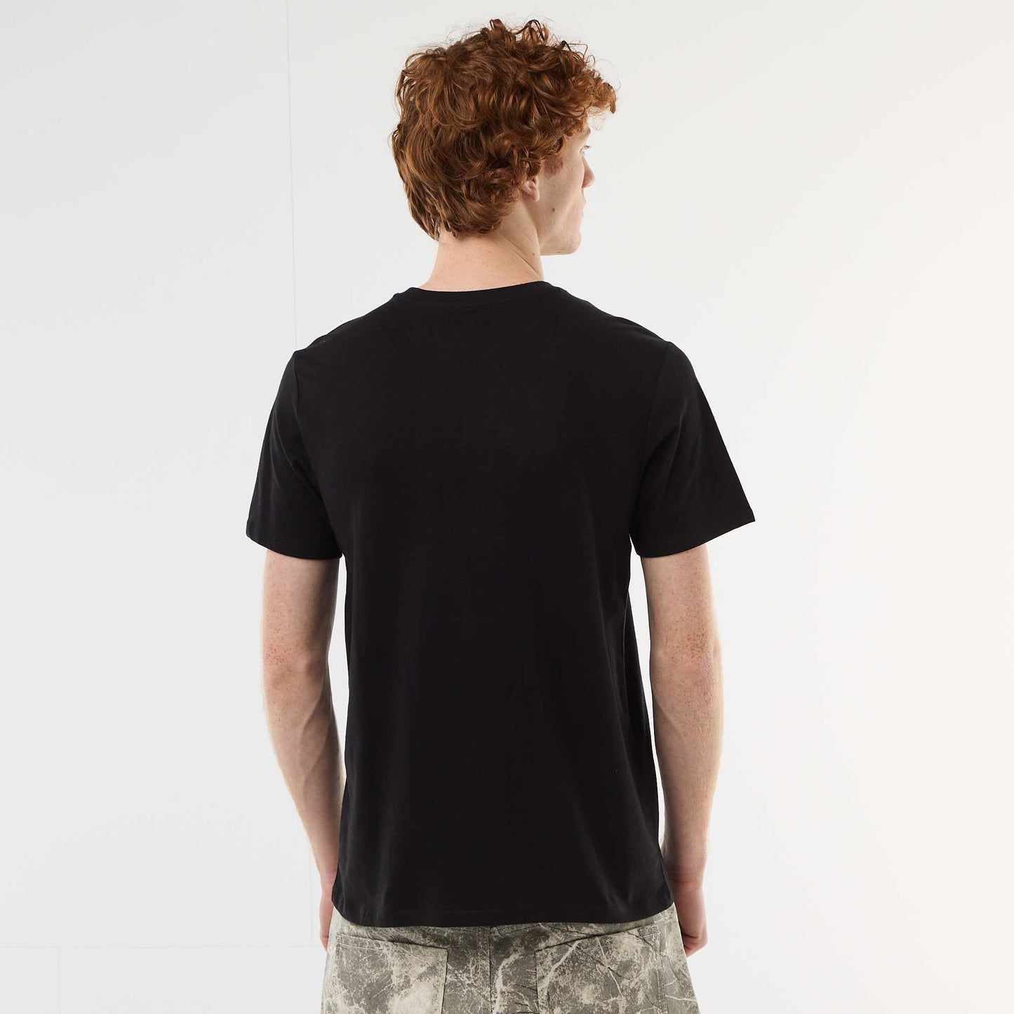 Solid Cotton Placement Print T-Shirt BLACK