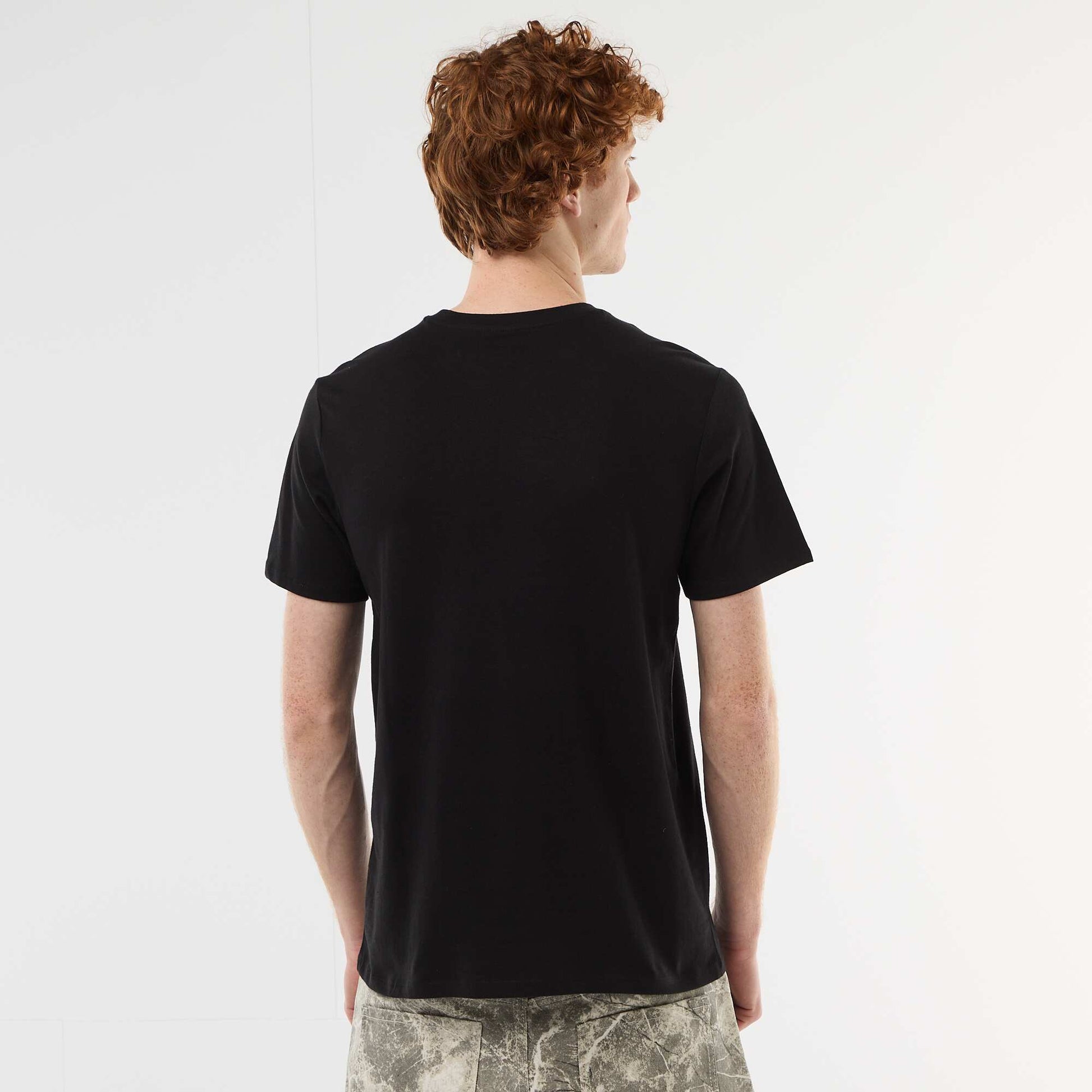 Solid Cotton Placement Print T-Shirt BLACK