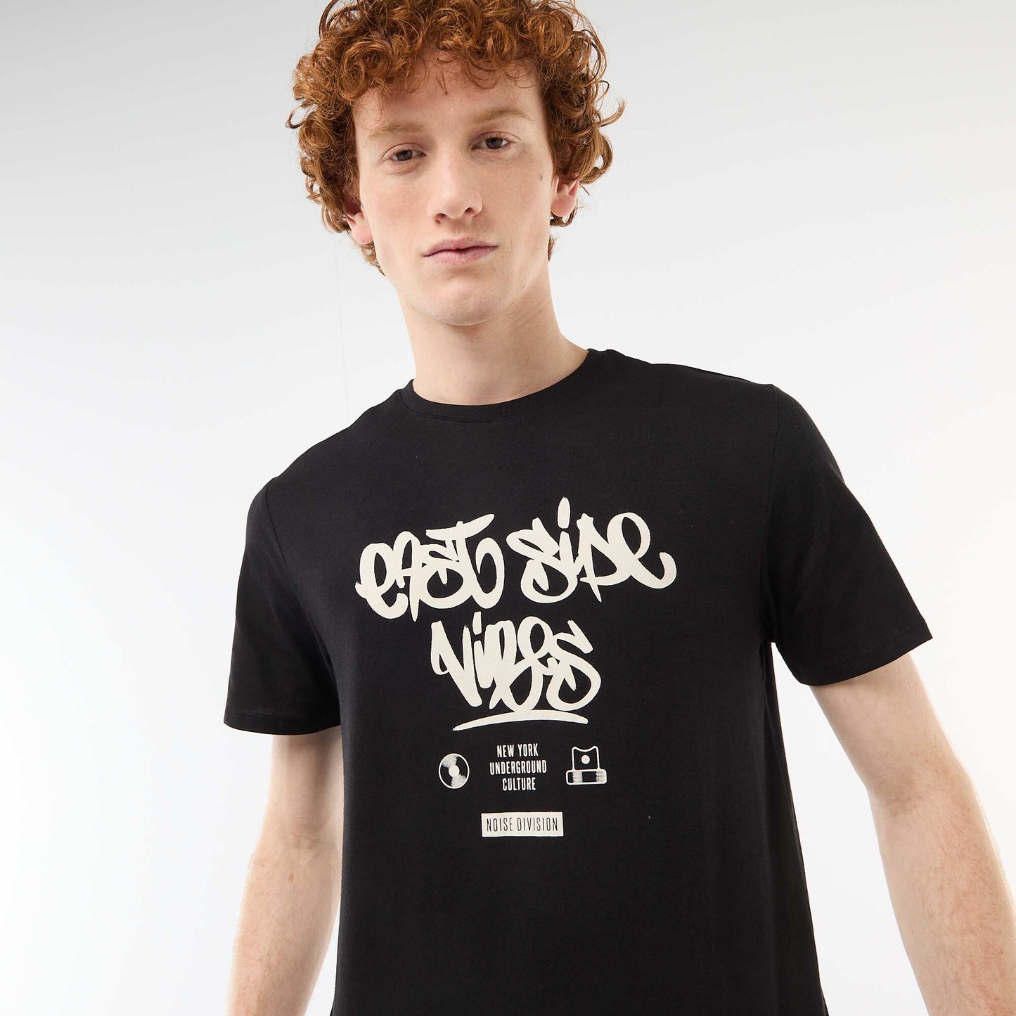 Solid Cotton Placement Print T-Shirt BLACK