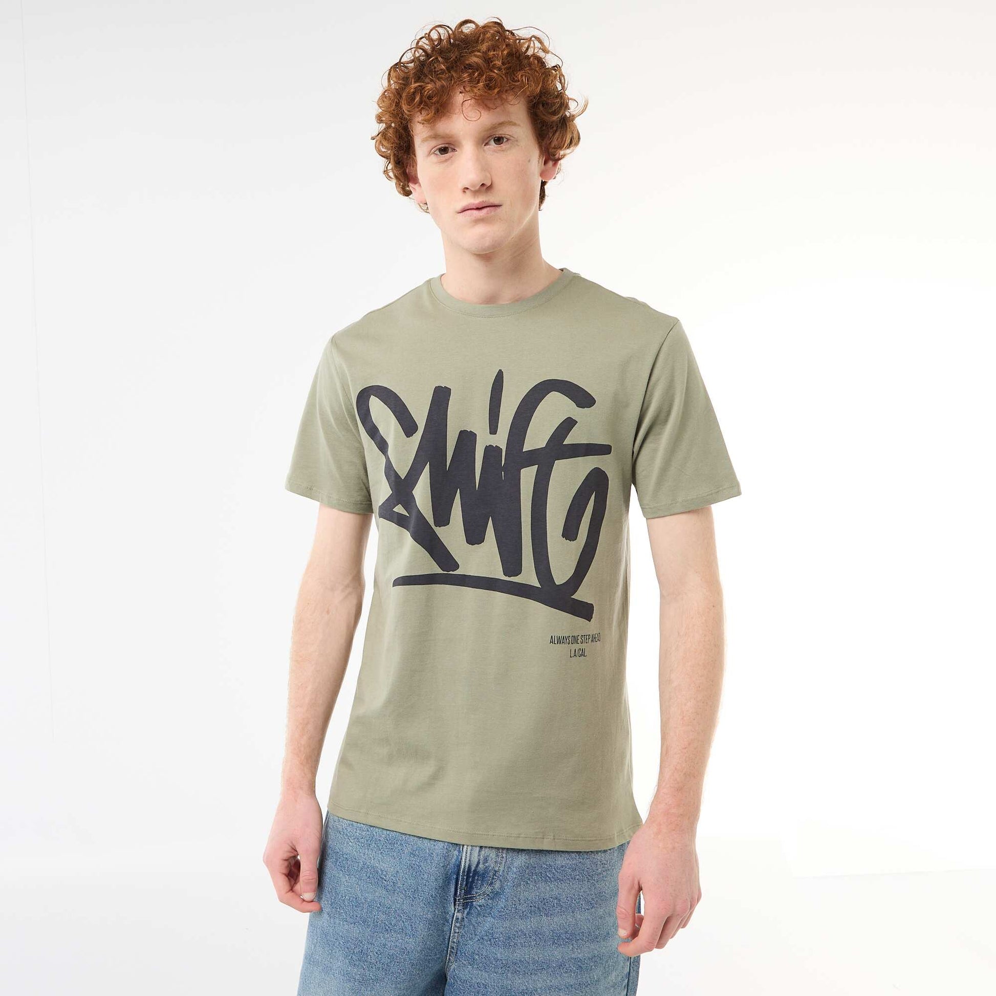 Solid Cotton Placement Print T-Shirt GREEN