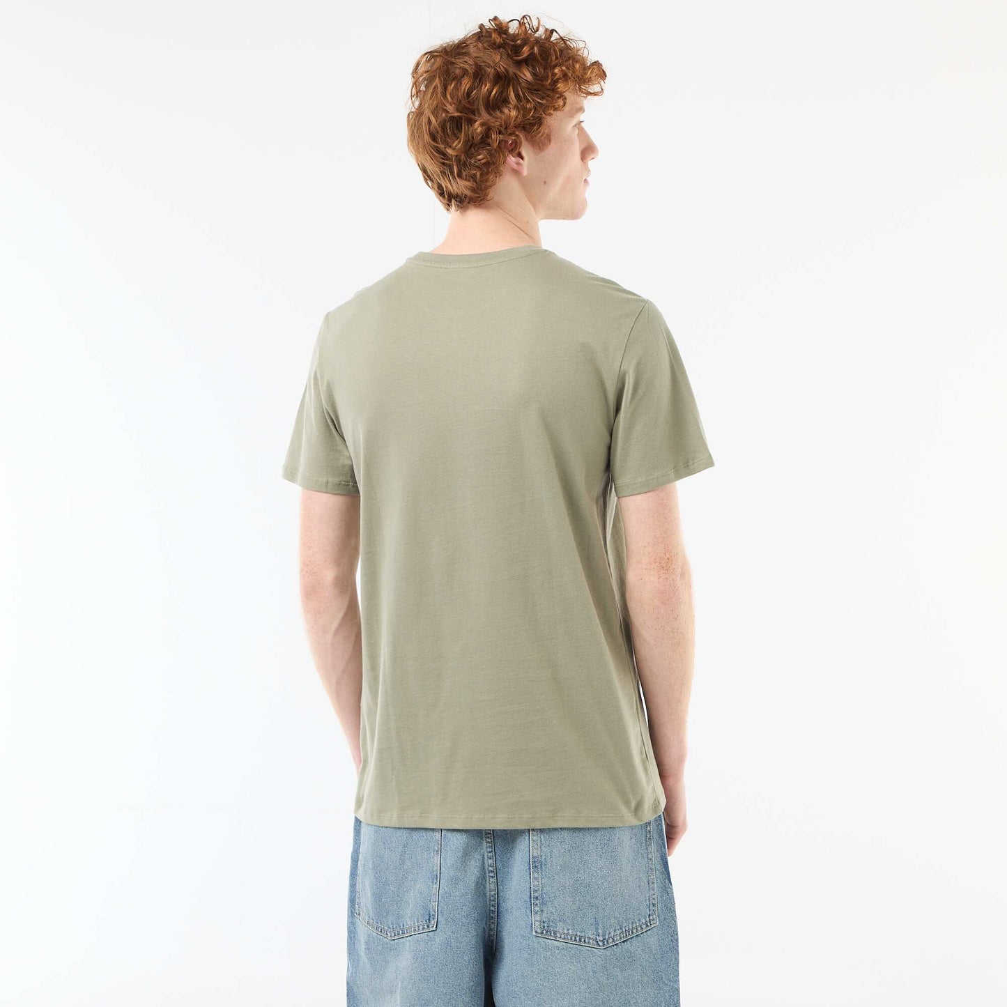 Solid Cotton Placement Print T-Shirt GREEN