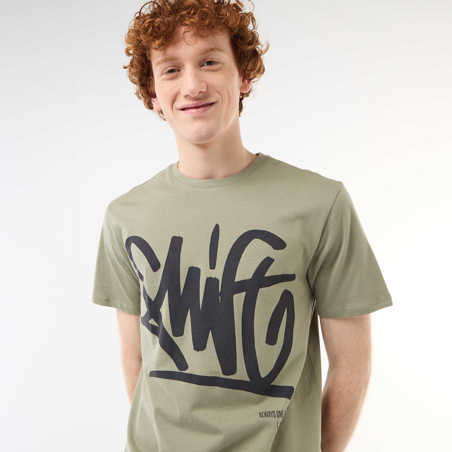 Solid Cotton Placement Print T-Shirt GREEN