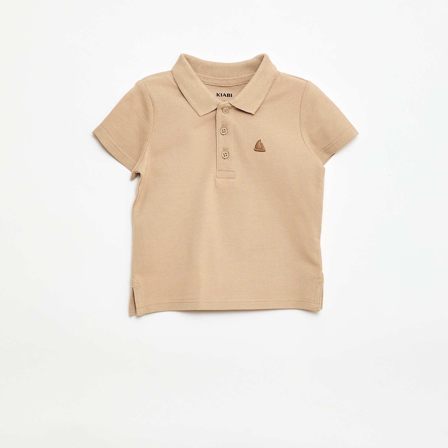 Short-Sleeved Piqué Cotton Polo Shirt BEIGE