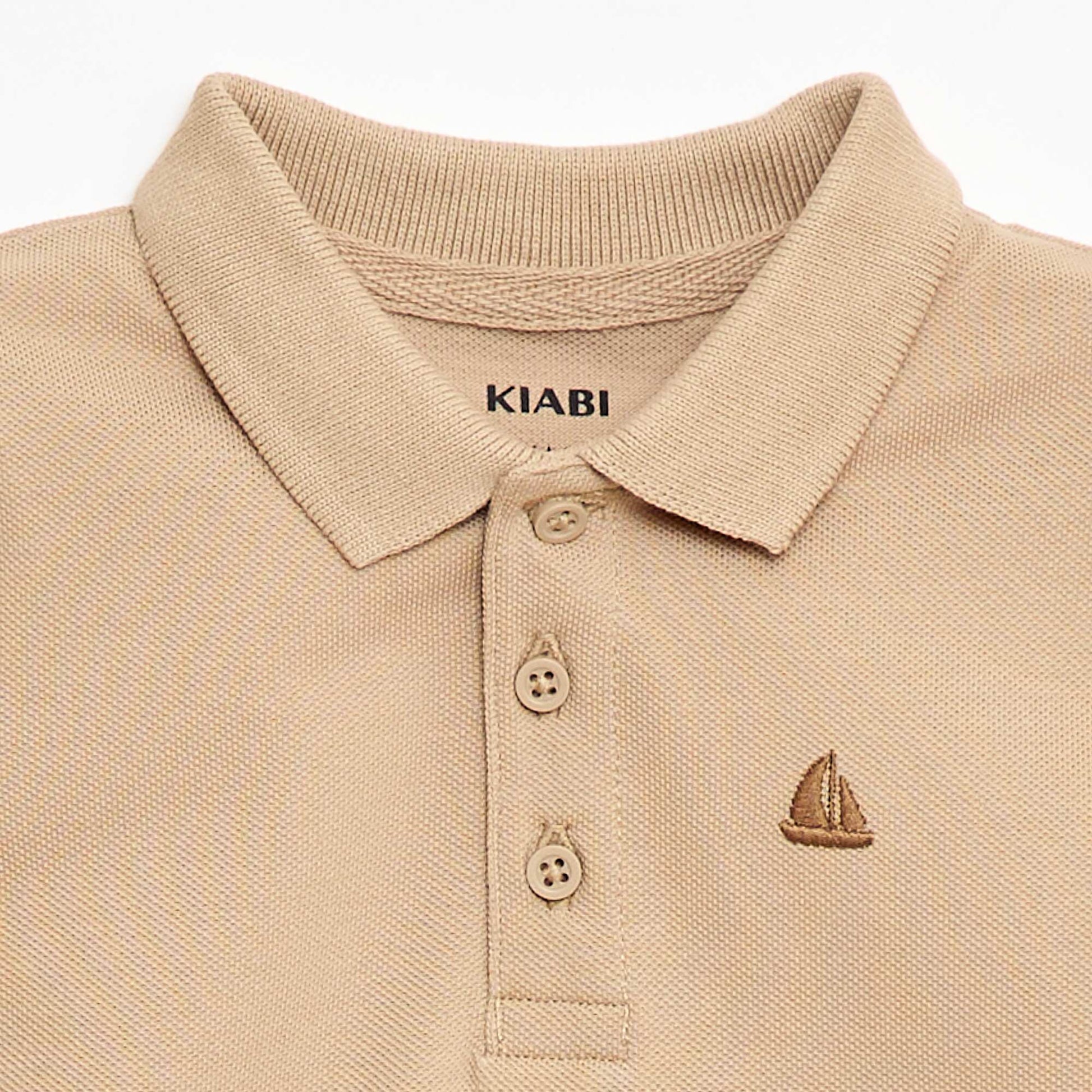 Short-Sleeved Piqué Cotton Polo Shirt BEIGE